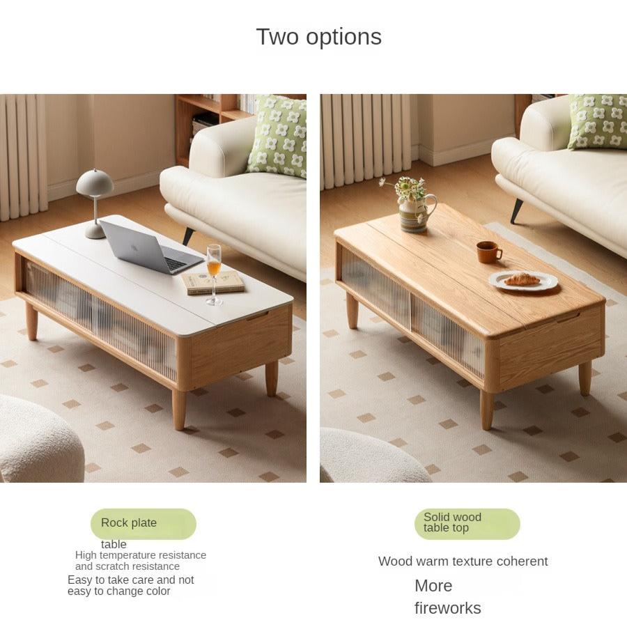 Solid Oak Wood Modern Lift-Top Coffee Table with Slate Finish - Perfect for Living Room, Home Office, and Small Spaces