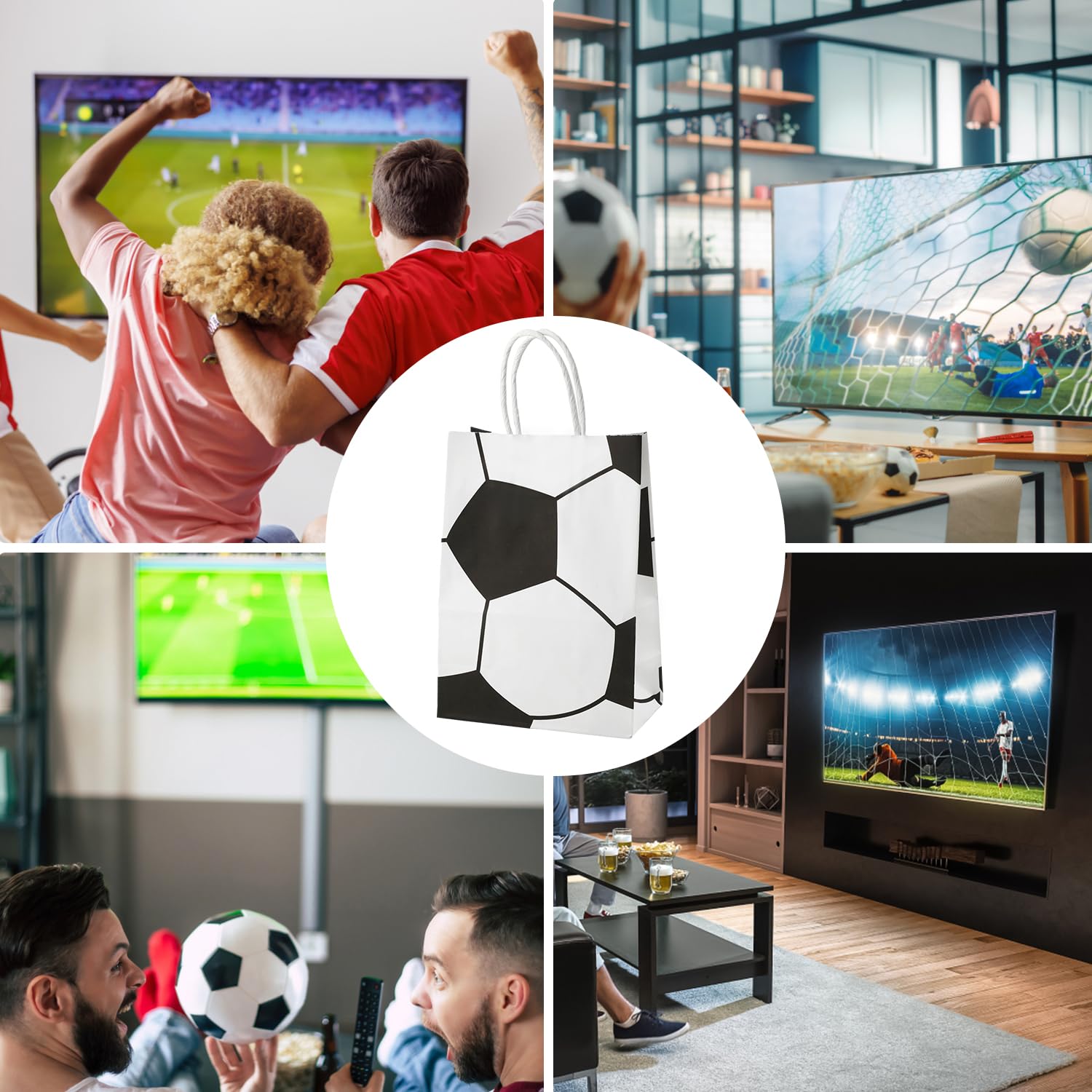 16pcs Soccer Party Favor Bags with Handles - Football Themed Goodie Bags for Kids & Adults - Perfect for Birthday Parties, Team Celebrations & Game Day Treats - Candy & Gift Bags for Soccer Lovers (Style 2)