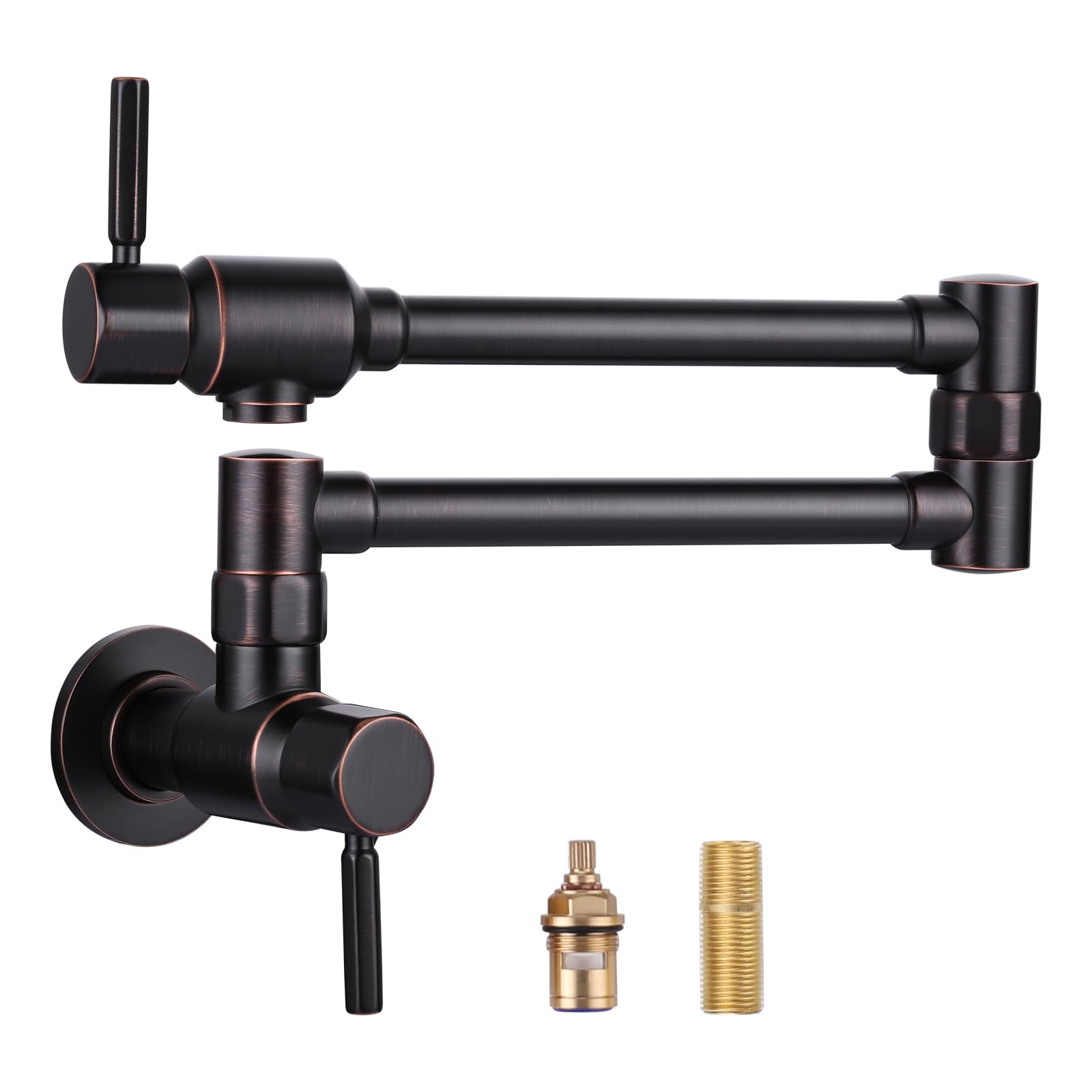 ALEASHA Oil Rubbed Bronze Wall Mount Pot Filler Faucet - Solid Brass Heavy Duty Kitchen Faucet with Dual Swing Arms & 2 Handles - Perfect for Stove, Cooking, and Large Pots (Commercial & Home Use)