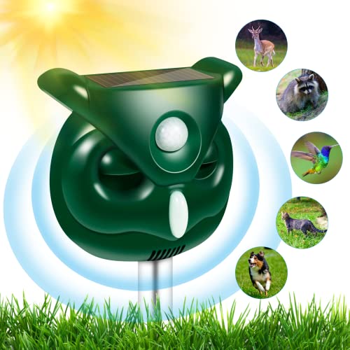 Solar Powered Ultrasonic Cat & Dog Repellent - 5 Modes Motion Activated Animal Deterrent with Flashing Lights, Waterproof Outdoor Pest Control for Garden, Yard & Patio - Keep Cats, Dogs & Birds Away Safely