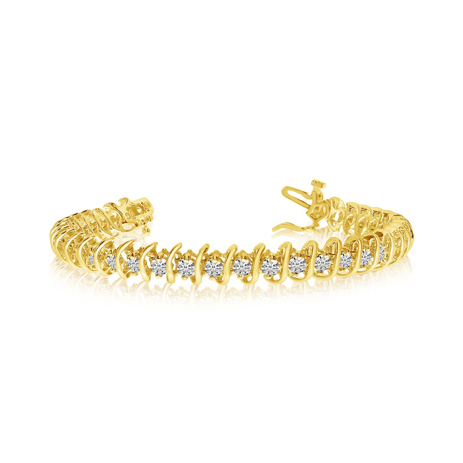 14K Yellow Gold Diamond Tennis Bracelet for Women - Dainty & Elegant Rollover Chain Bracelet - Perfect for Weddings, Parties & Everyday Wear
