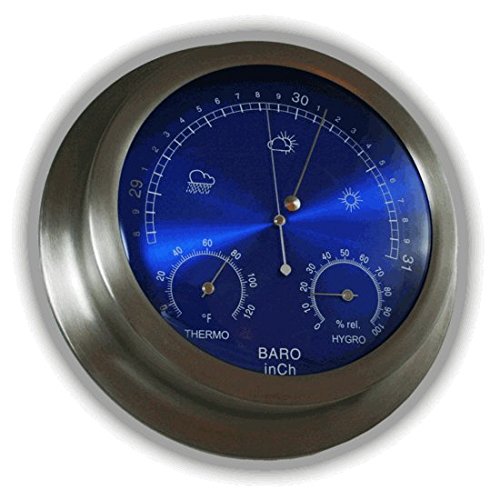 Ambient Weather WS-228TBH 9-Inch Brushed Aluminum Digital Barometer with Temperature & Humidity Sensor - Metallic Radiant Blue - Perfect for Home, Office, and Weather Station Use