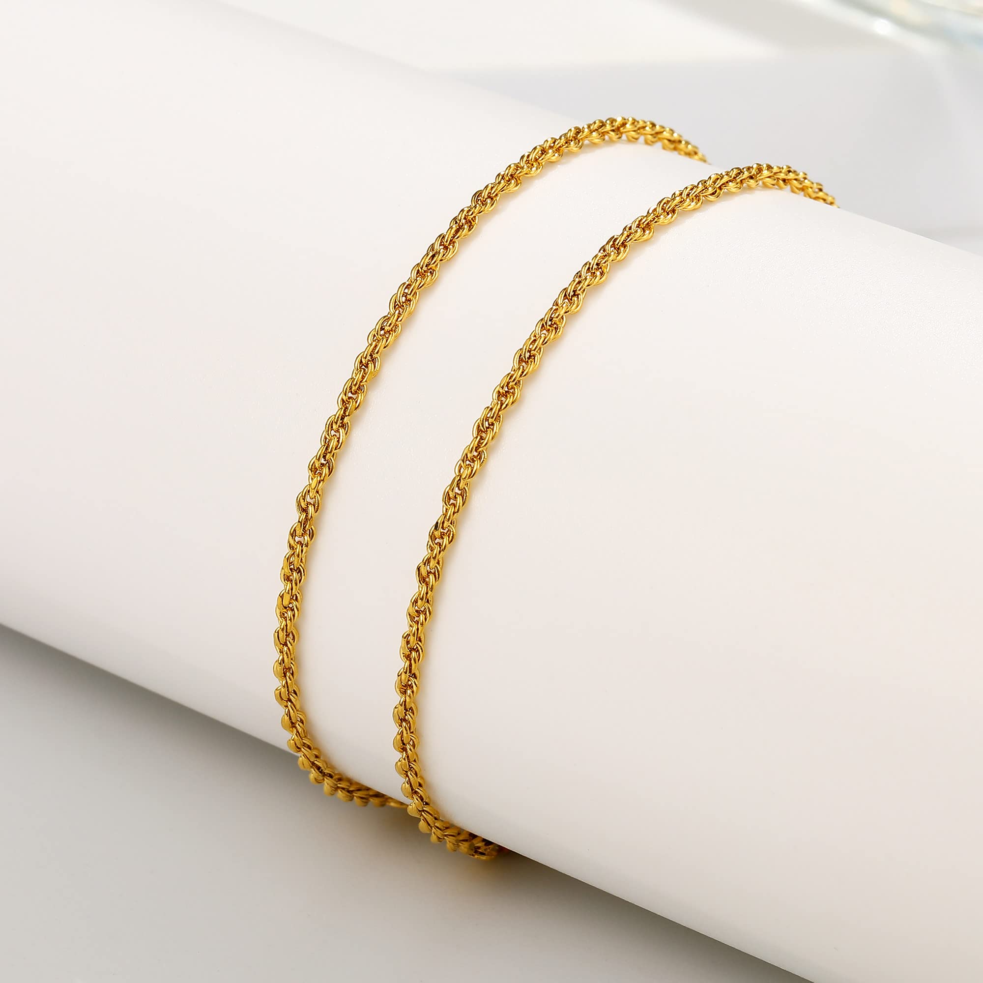 BRIJEWNES 925 Sterling Silver Clasp 2mm/2.5mm/3mm Gold & Silver Rope Chain Bracelet for Men & Women - Solid Diamond Cut Rope Chain Jewelry - Perfect Gift for Him & Her - Ideal for Casual Wear, Date Nights & Special Occasions