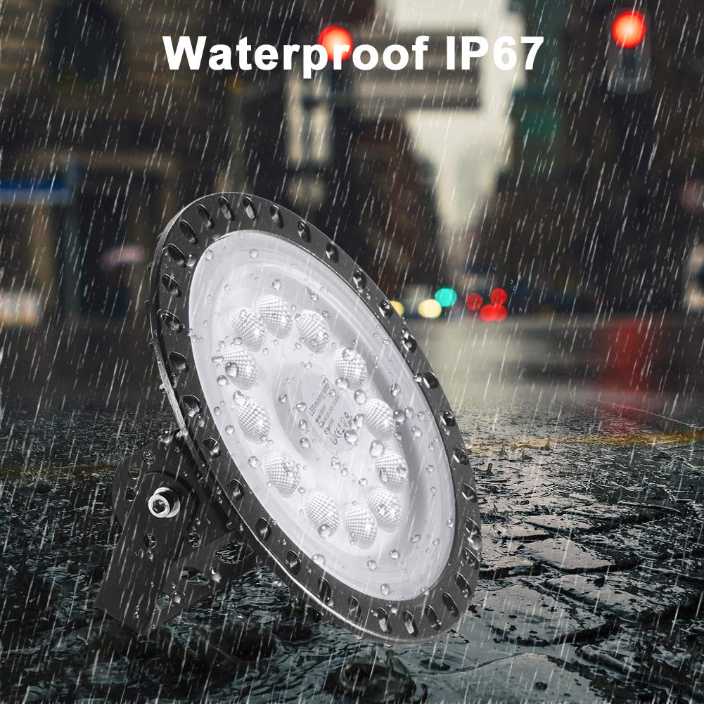 Ankishi 4 Pack 50W UFO LED High Bay Light - 5000LM 6500K Daylight White, IP65 Waterproof Commercial Lighting with Mounting Brackets - Perfect for Warehouse, Workshop, Gym, Factory & Retail Stores - 200W HID/HPS Equivalent Energy Saving LED Shop Lights
