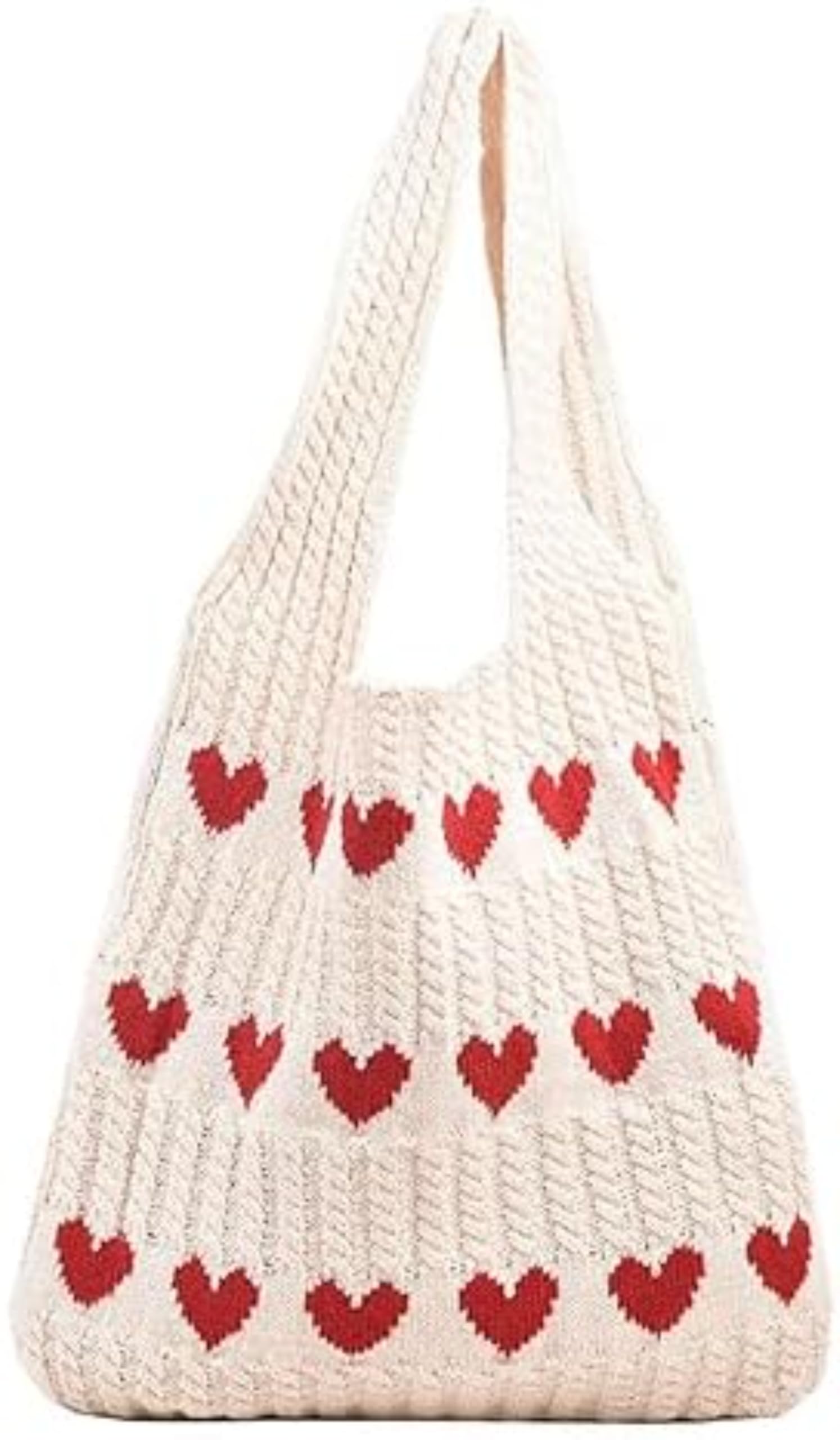 Boho Crochet Tote Bags for Women - Heart-Shaped Beach Handbags, Knit Vacation Purse, Aesthetic Casual Love Hobo Bags | Perfect for Beach Trips, Summer Outings & Boho Fashion Accessories
