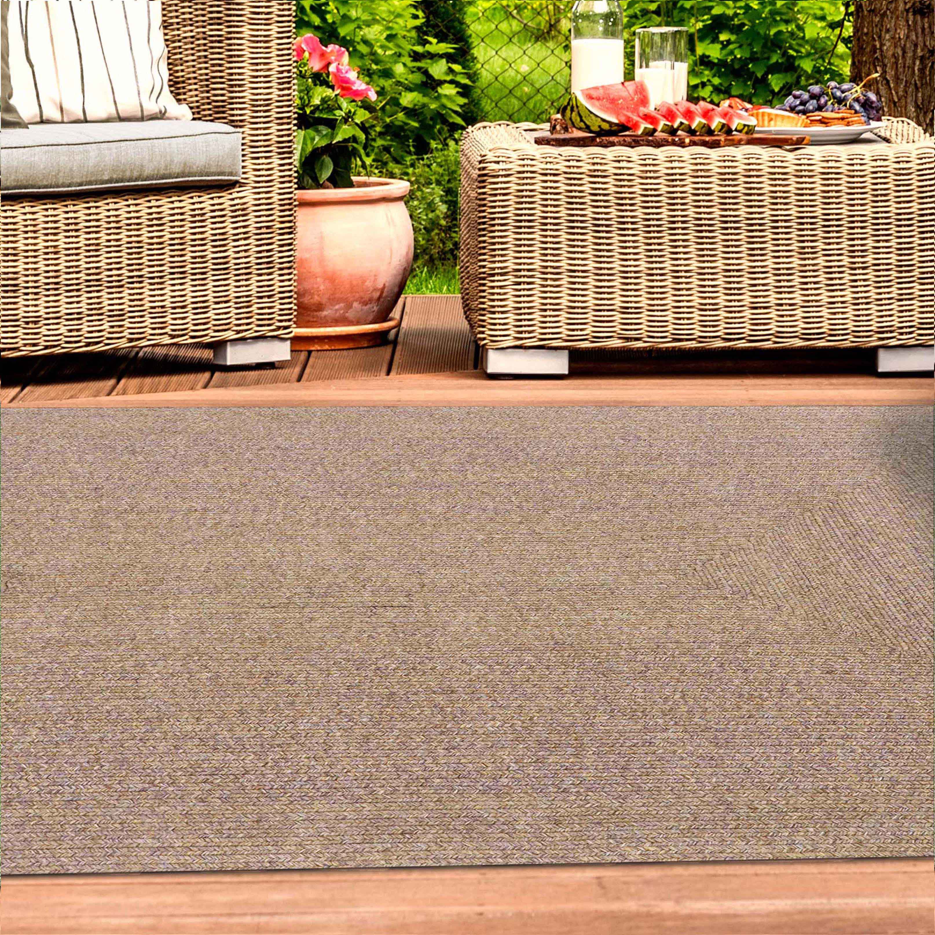 Bohemian Rectangle Braided Area Rug - Non-Slip Indoor Outdoor Rug for Living Room, Bedroom, Patio - Soft Woven Jute Natural Fiber Floor Mat for Home Decor