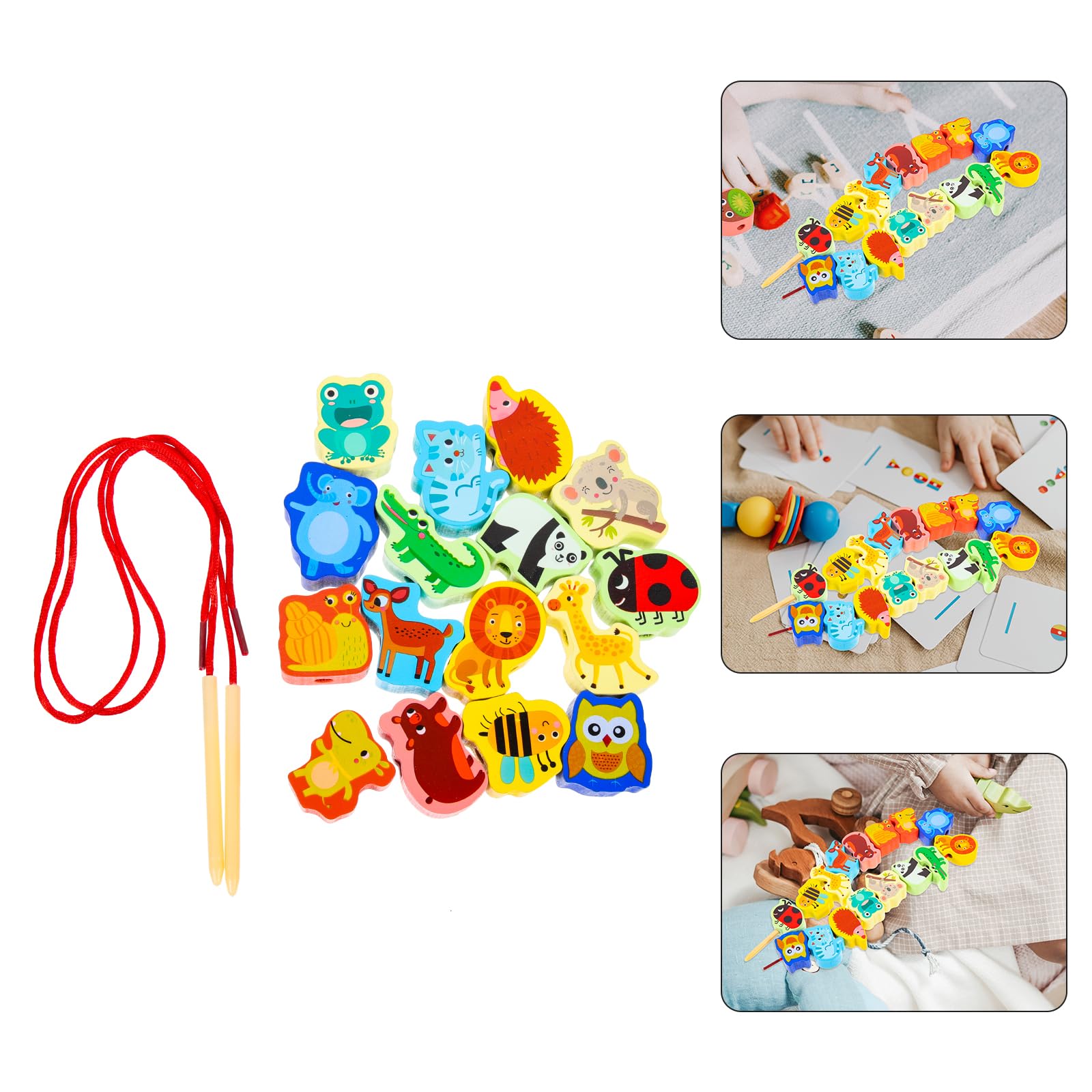 Montessori Wooden Animal Beads Threading Toy Set - Educational Toddler Beading Activity for Fine Motor Skills Development | Perfect for Preschool Learning, Daycare Centers & Home Playtime