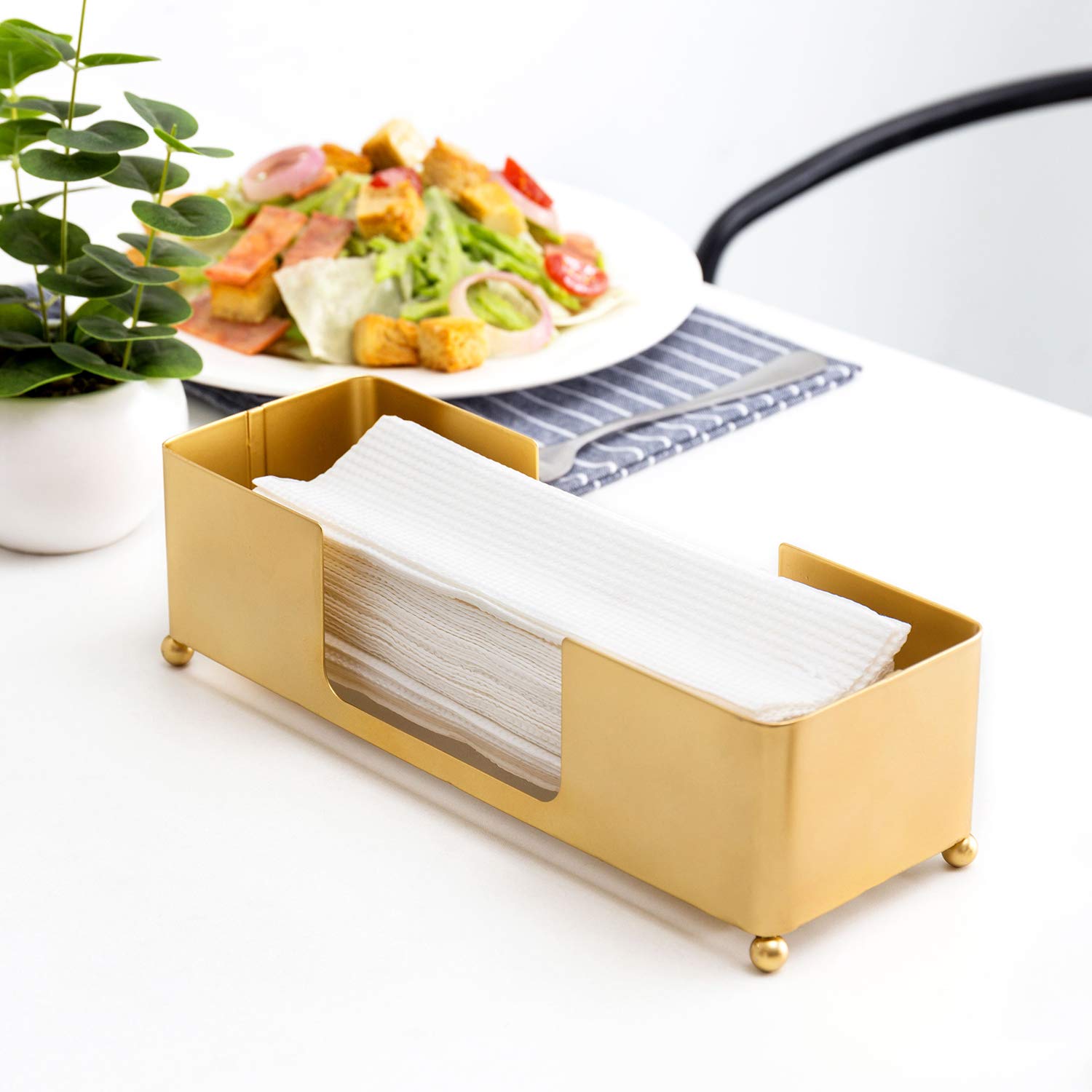 MyGift Brass Paper Towel Holder Tray - Countertop & Tabletop Dispenser for Folded Paper Towels | Commercial & Home Use | Perfect for Kitchen, Bathroom & Office