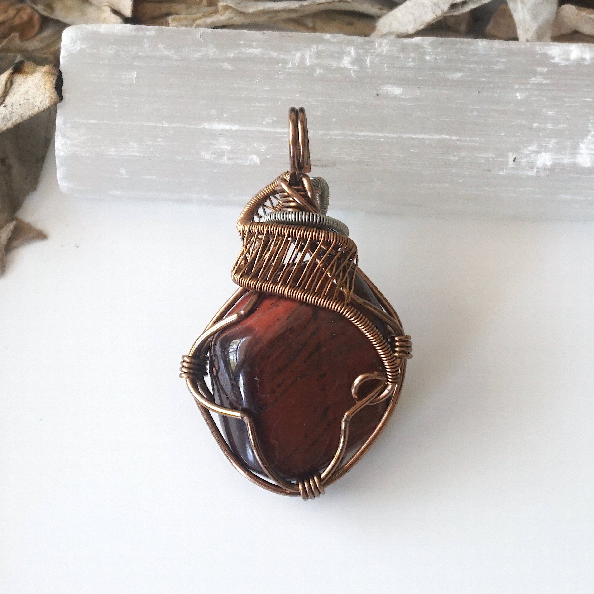 Red Tigers Eye Crystal Necklace in Antique Bronze & Silver - Spiritual Healing Jewelry for Meditation, Yoga & Energy Protection