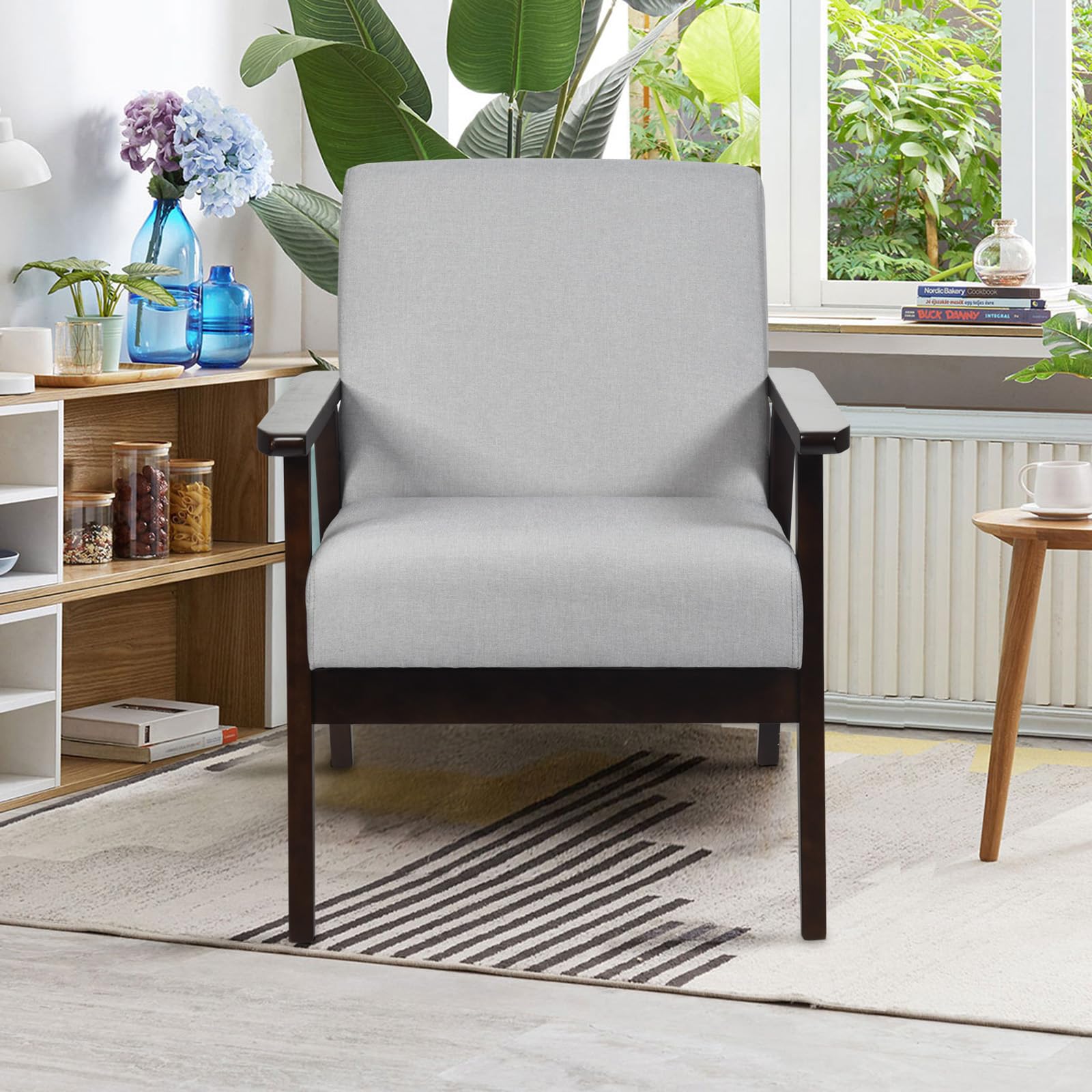 HOMASIS Modern Wooden Armchair with Padded Seat - Convertible Lounge Chair & Single Bed for Bedroom, Living Room, Office - 330 lbs Weight Capacity (Light Gray) | Perfect for Small Spaces, Reading Nook & Guest Accommodation