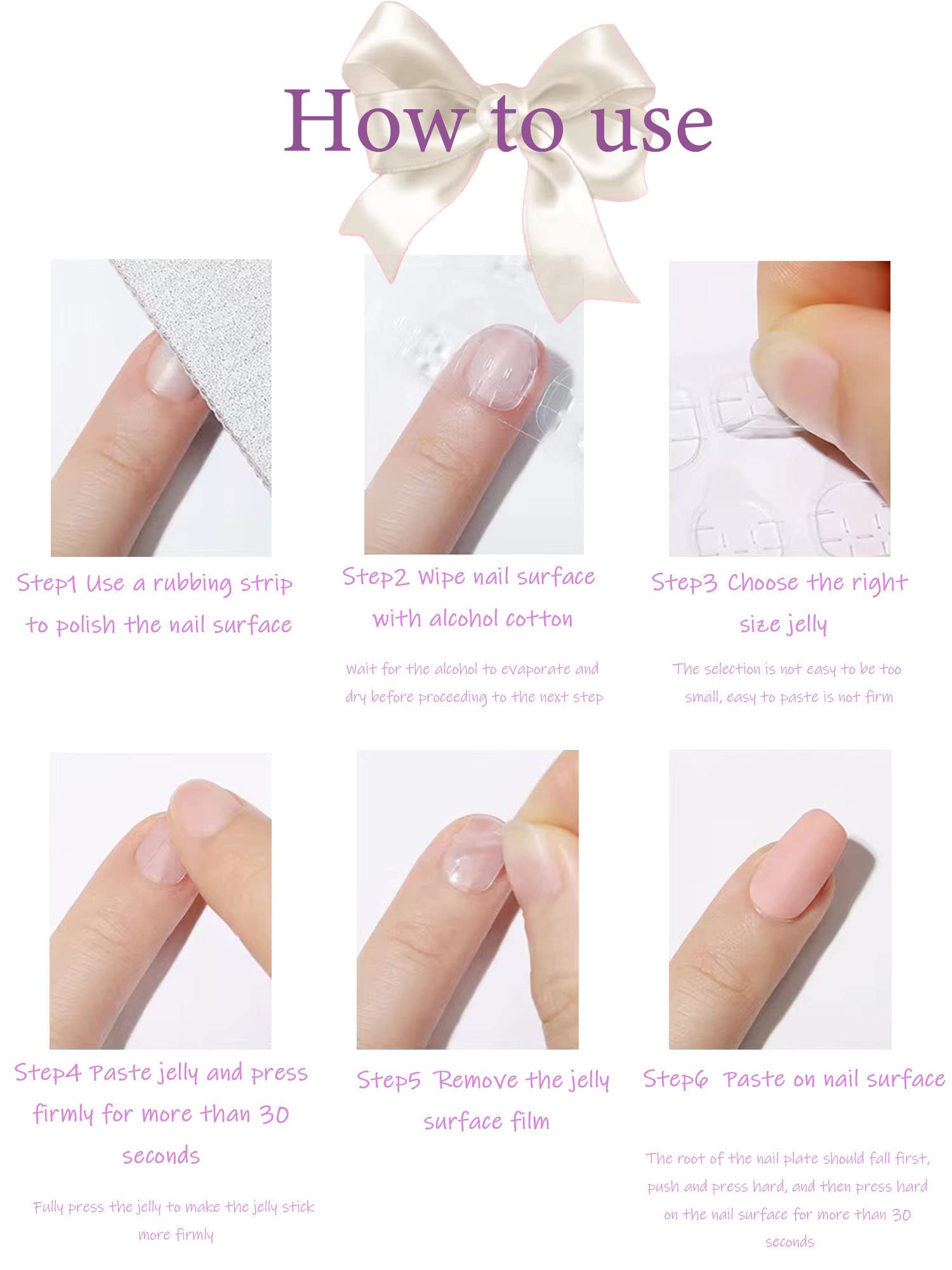 24 Pcs Medium Almond Press on Nails - Purple French Glitter Butterfly Swirl Fake Nails (12 Sizes, 1 Set) for Women, Party, Wedding & Special Occasions
