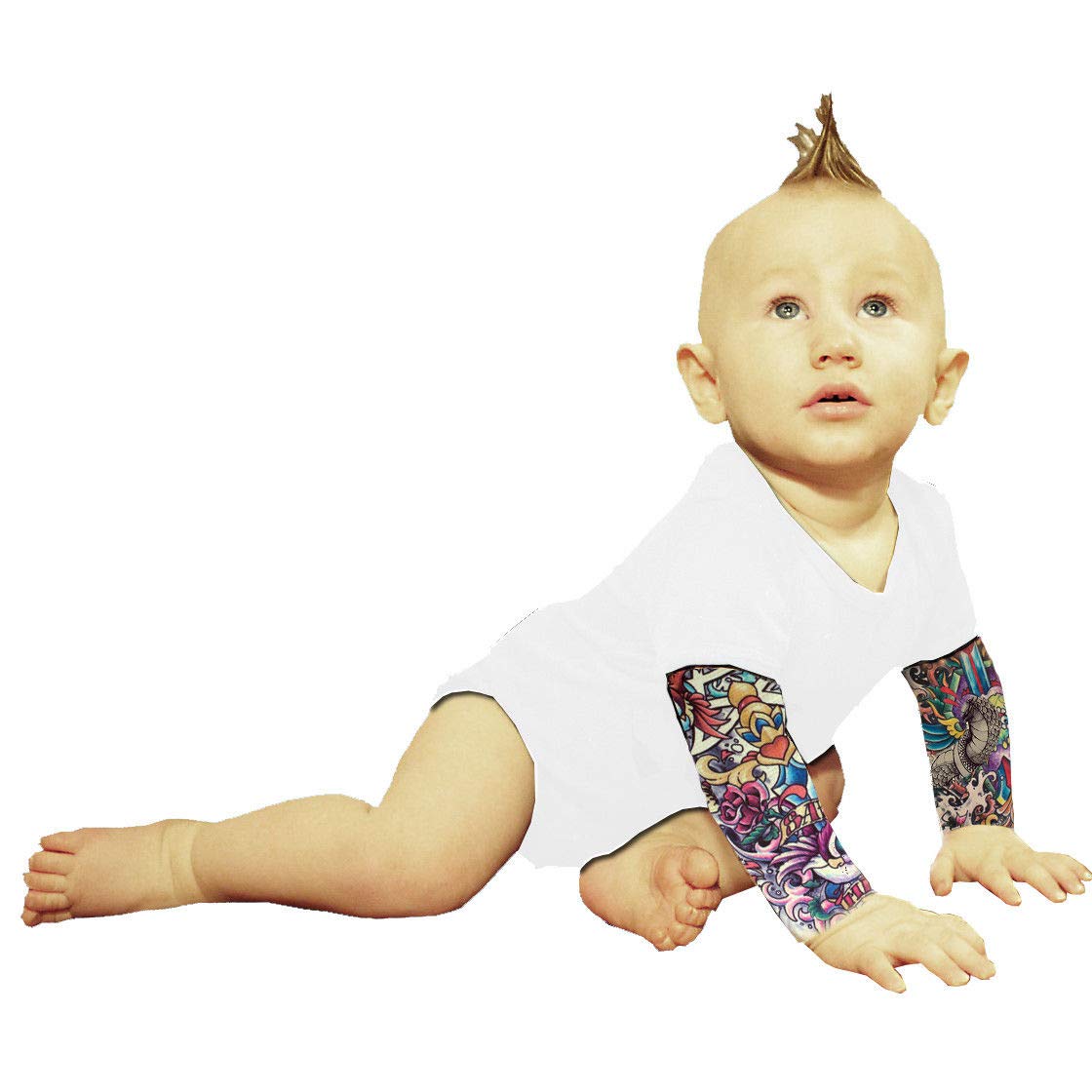 Wild Rose Baby Boy Tattoo Sleeve Bodysuit - White Salvation Style Baby Onesie for Photoshoots, Parties & Trendy Outfits