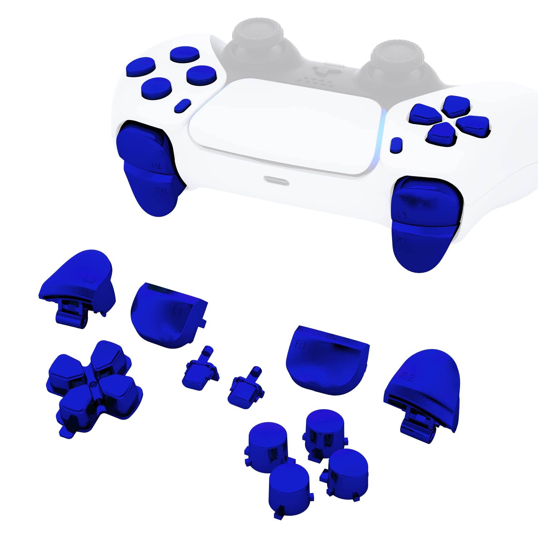 eXtremeRate Chrome Blue PS5 Controller Button Set - Replacement D-pad, R1 L1 R2 L2 Triggers, Share & Face Buttons for BDM-010 & BDM-020 - Enhance Gaming Performance for FPS, Racing & Action Games