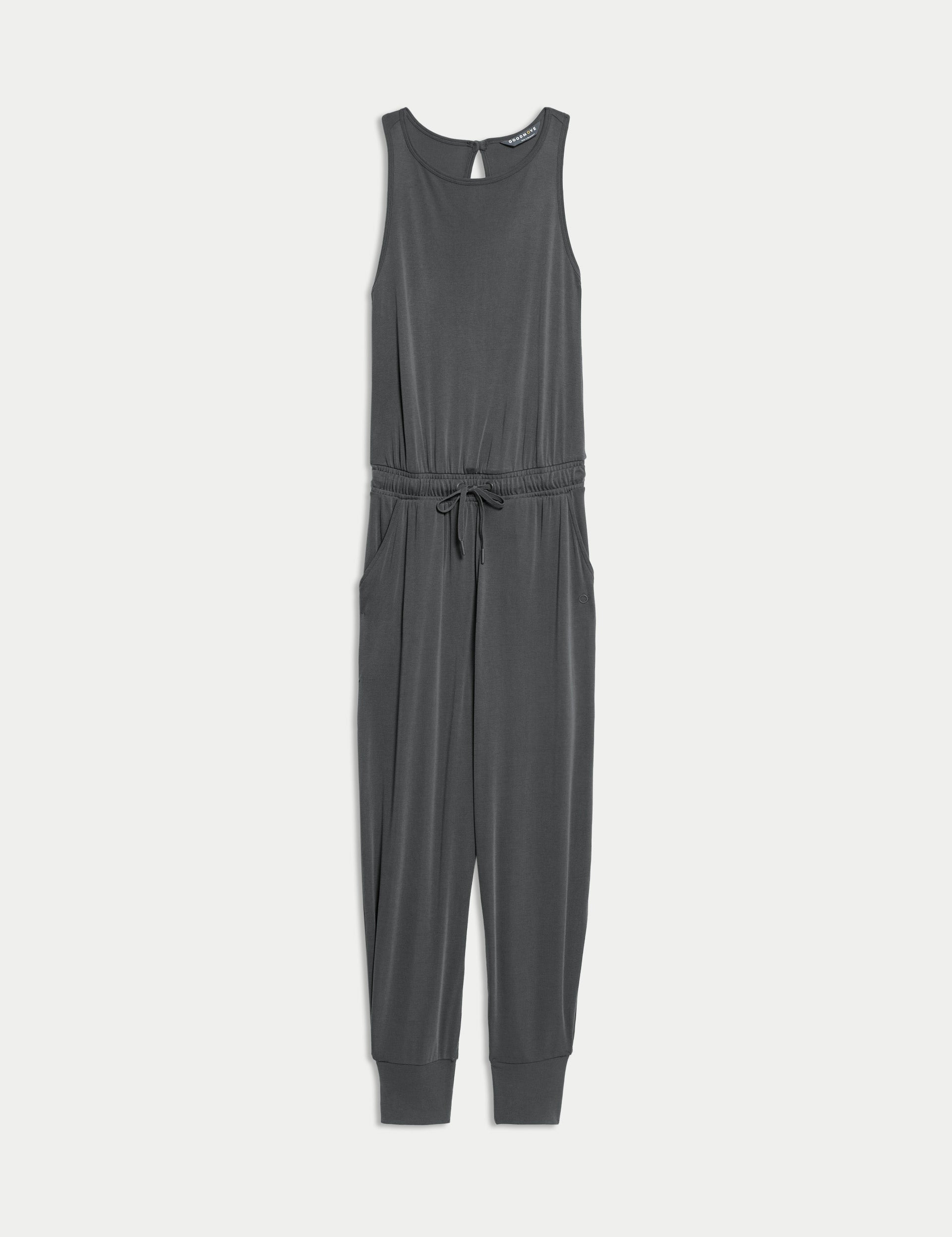 Modal Rich Ribbed Relaxed Jumpsuit for Women - Soft Stretchy Carbon Black Lounge Wear - Perfect for Yoga, Travel & Casual Outings