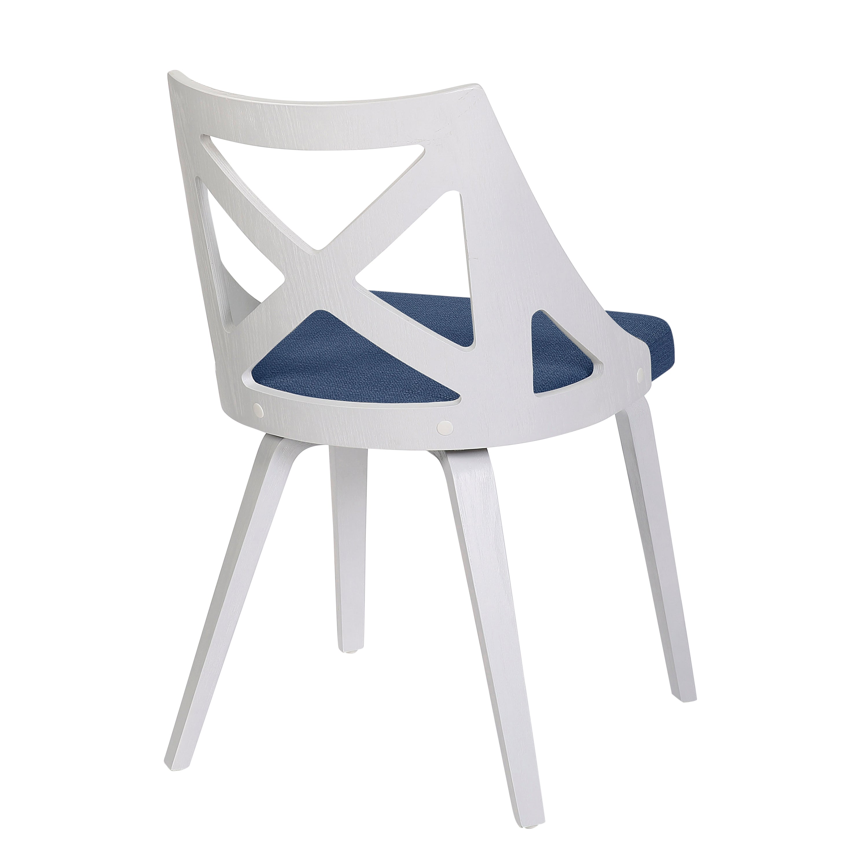 LumiSource Charlotte Farmhouse Chair Set of 2 - White Textured Wood & Blue Fabric Upholstered Dining Chairs - Perfect for Farmhouse Kitchens, Dining Rooms & Cozy Breakfast Nooks