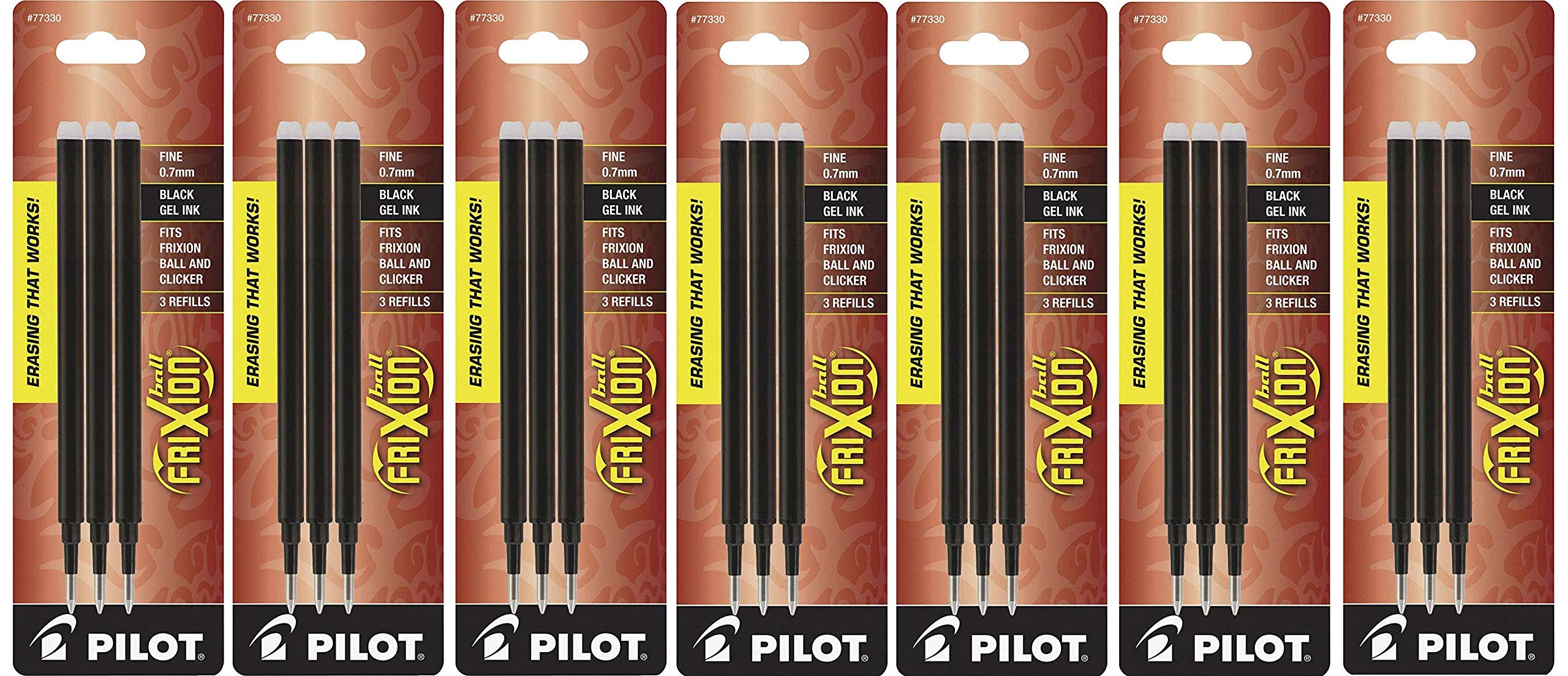 Pilot FriXion Erasable Gel Ink Pen Refills - Fine Point 0.7mm Black Ink, 7 Pack (21 Refills Total) - Perfect for Note Taking, School Work & Office Documents