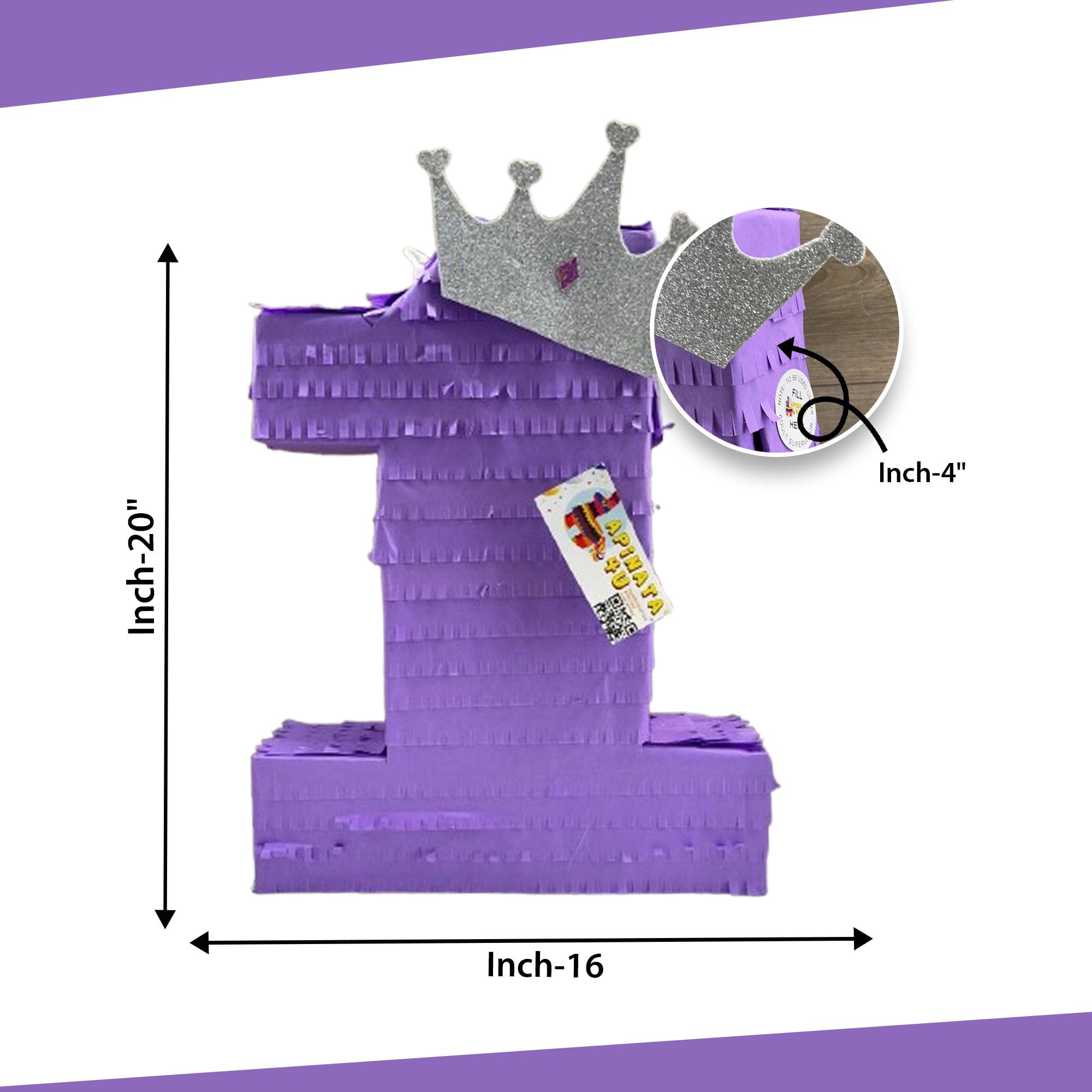 APINATA4U Purple Number 1 Pinata with Glitter Crown - Royal Birthday Party Decorations for Kids | First Birthday Supplies & Royal Themed Celebration Gift | Perfect for 1st Birthday Parties, Crown-Themed Events & Royal Decor