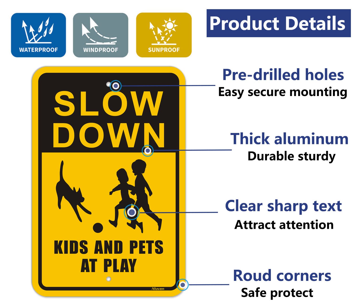 Slow Down Kids & Pets at Play Reflective Metal Sign - 12