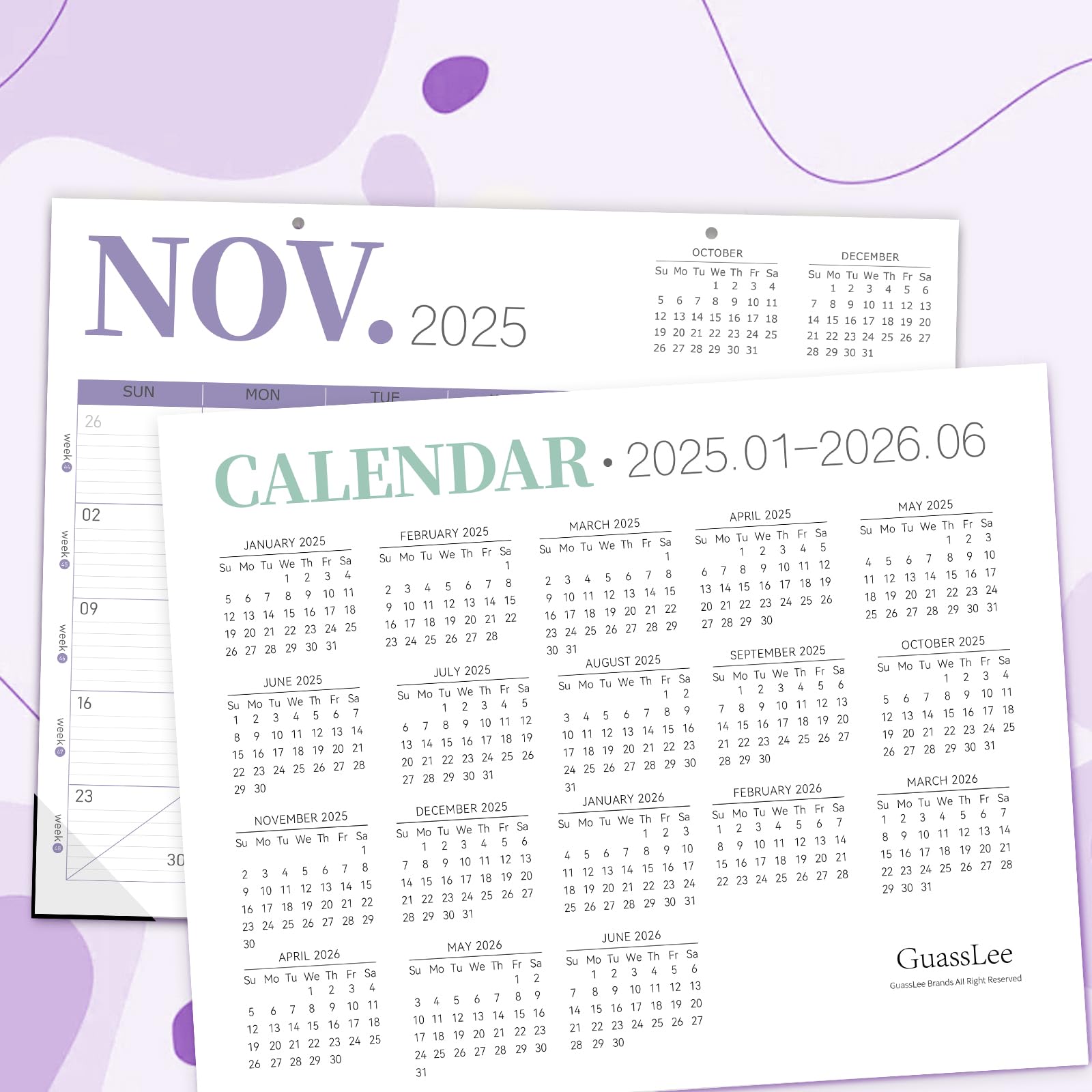 GuassLee 2025-2026 18-Month Academic Desk Calendar | Jan 2025 - Jun 2026 Wall Planner | 14