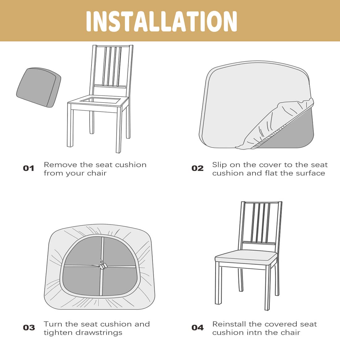 Waterproof Dining Chair Seat Covers - Set of 4 Removable Washable Upholstered Protectors - Water Resistant Decorative Slipcovers for Kitchen & Dining Room (Light Yellow) - Perfect for Family Gatherings & Dinner Parties