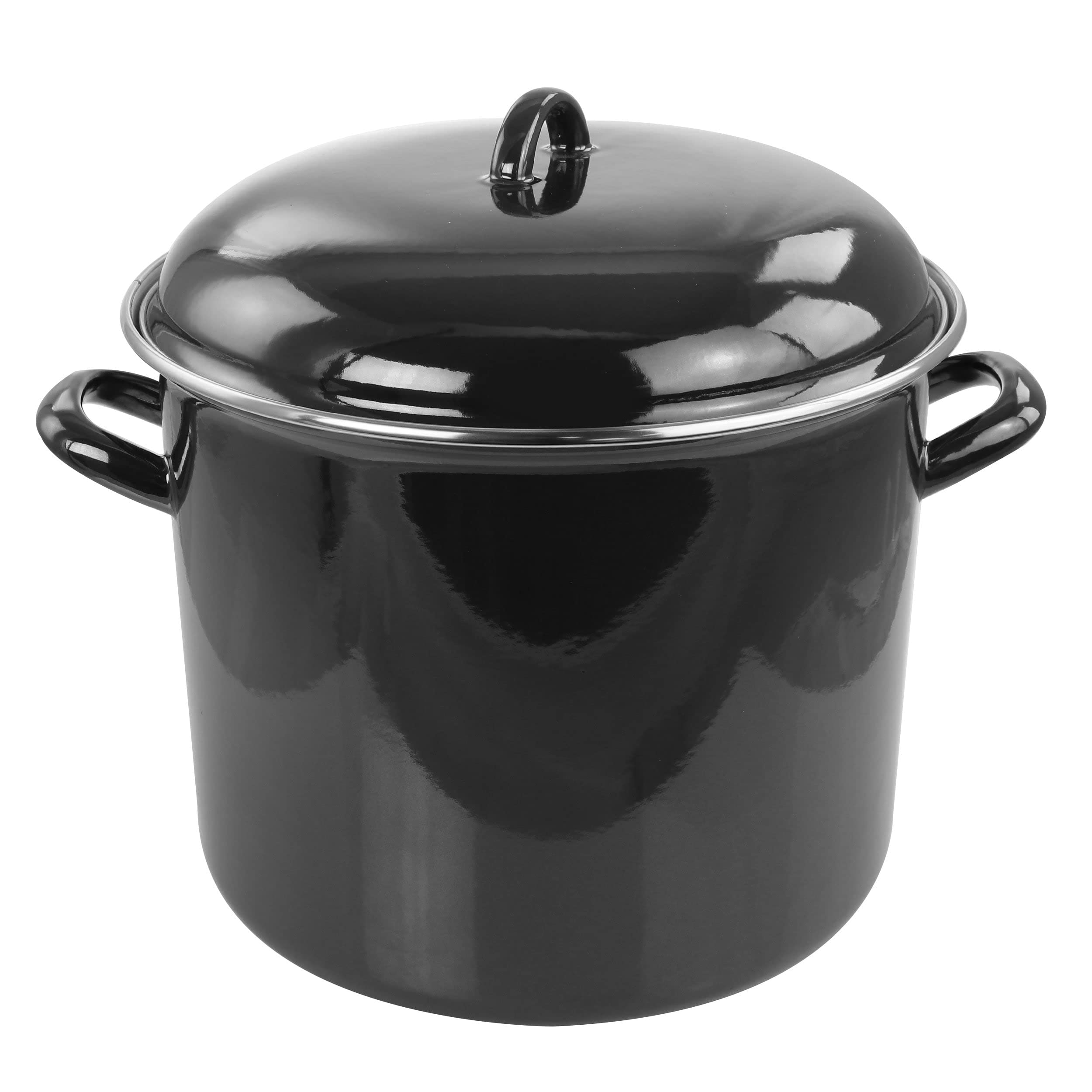 12 Quart Enameled Steel Stock Pot with Lid - Black | Heavy Duty Cooking Pot for Soups, Stews, Pasta & Canning | Perfect for Home Kitchens & Commercial Use
