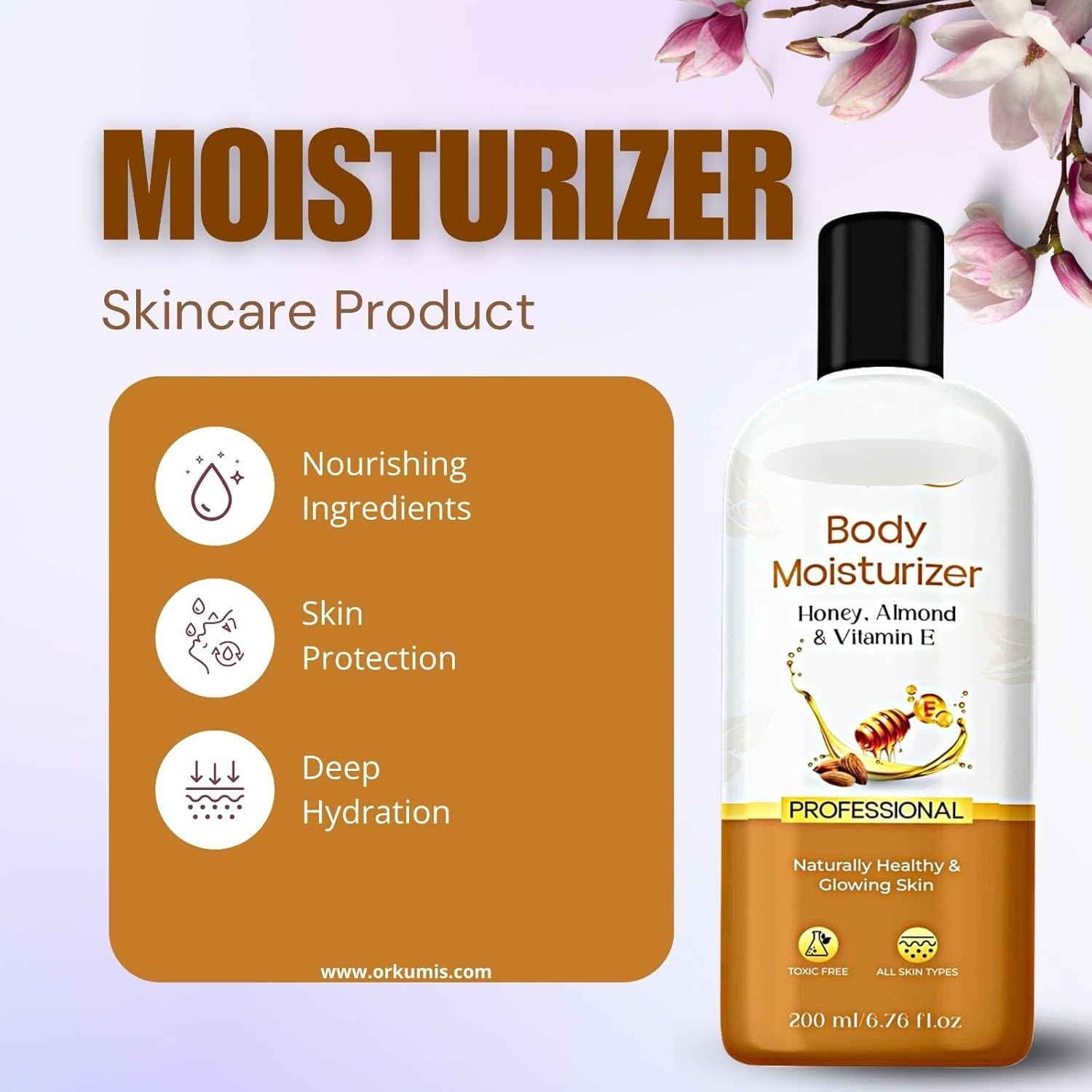 Honey Almond & Vitamin E Moisturizing Cream for Face, Hands & Body - Non-Greasy, Oil-Free Hydration for Glowing Skin - 24 Hour Nourishment - 200ml - Perfect for Dry Skin Care & Daily Moisturizing Routine