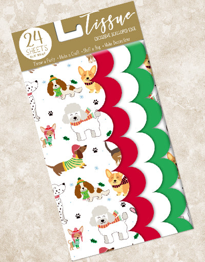 Festive Dog-Themed Scalloped Edge Tissue Paper for Gift Wrapping, Party Decorations, and DIY Crafts