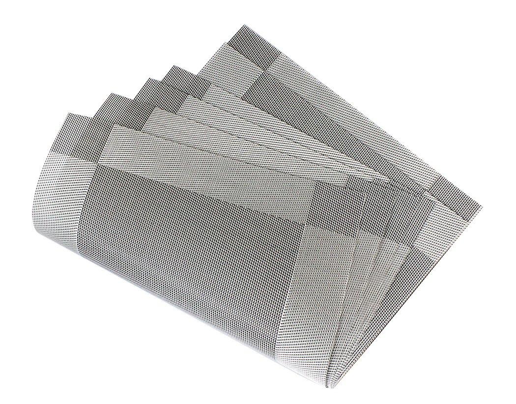 Heat Resistant & Stain Proof PVC Placemats Set of 5 - Washable Vinyl Table Mats for Dining & Kitchen - Silver Woven Placemats for Everyday Use & Dinner Parties