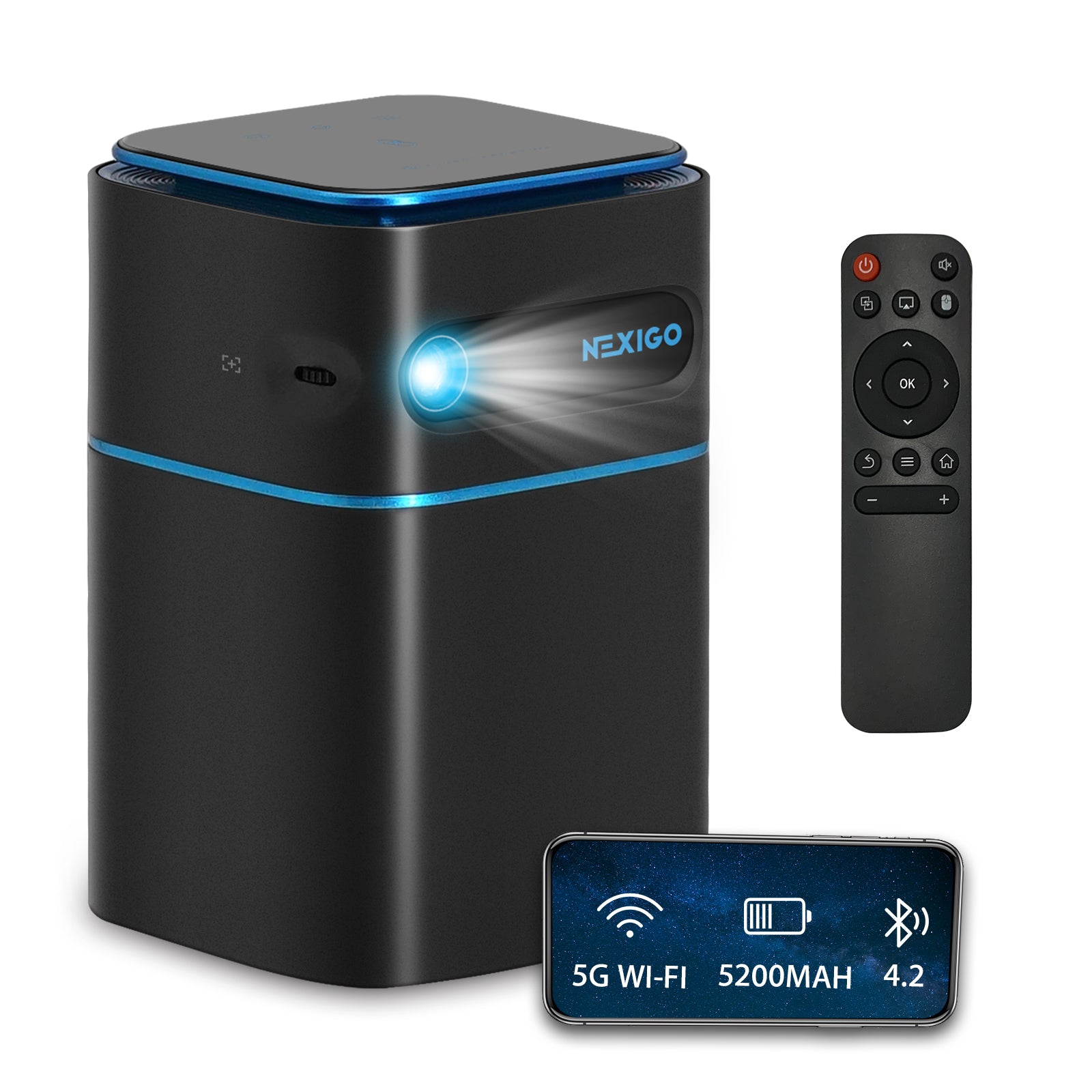 NexiGo PJ01 Mini DLP Projector - 1080P Full HD Portable Home Theater Projector for Movies, Gaming & Outdoor Camping
