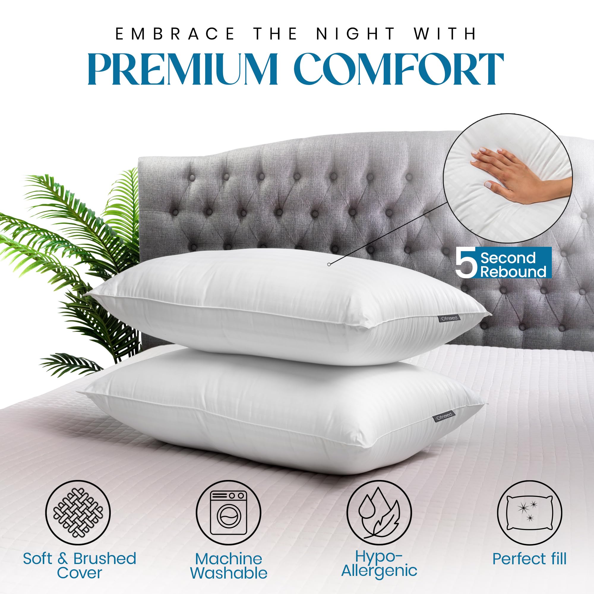 Premium Down Alternative Bed Pillows (King Size, Set of 2) - Hypoallergenic, Cooling & Breathable Cotton Cover - Hotel Quality Support for Side & Back Sleepers - Fluffy Comfort for Bedroom, Guest Room & Luxury Hotels