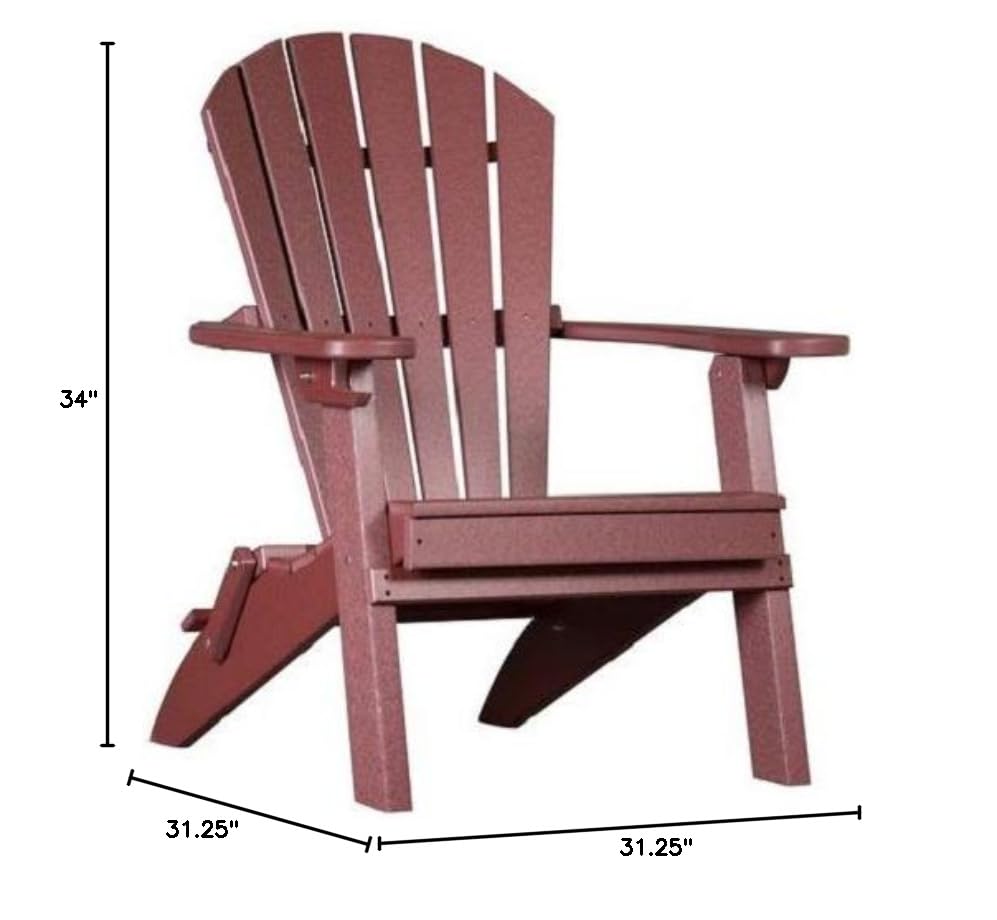 4-Season Foldable Adirondack Chair with Cup Holder - 100% Recycled Poly Lumber, All-Weather Outdoor Furniture for Patio, Garden, Poolside & Camping - Burgundy Folding Fan Back Chair (Made in USA)