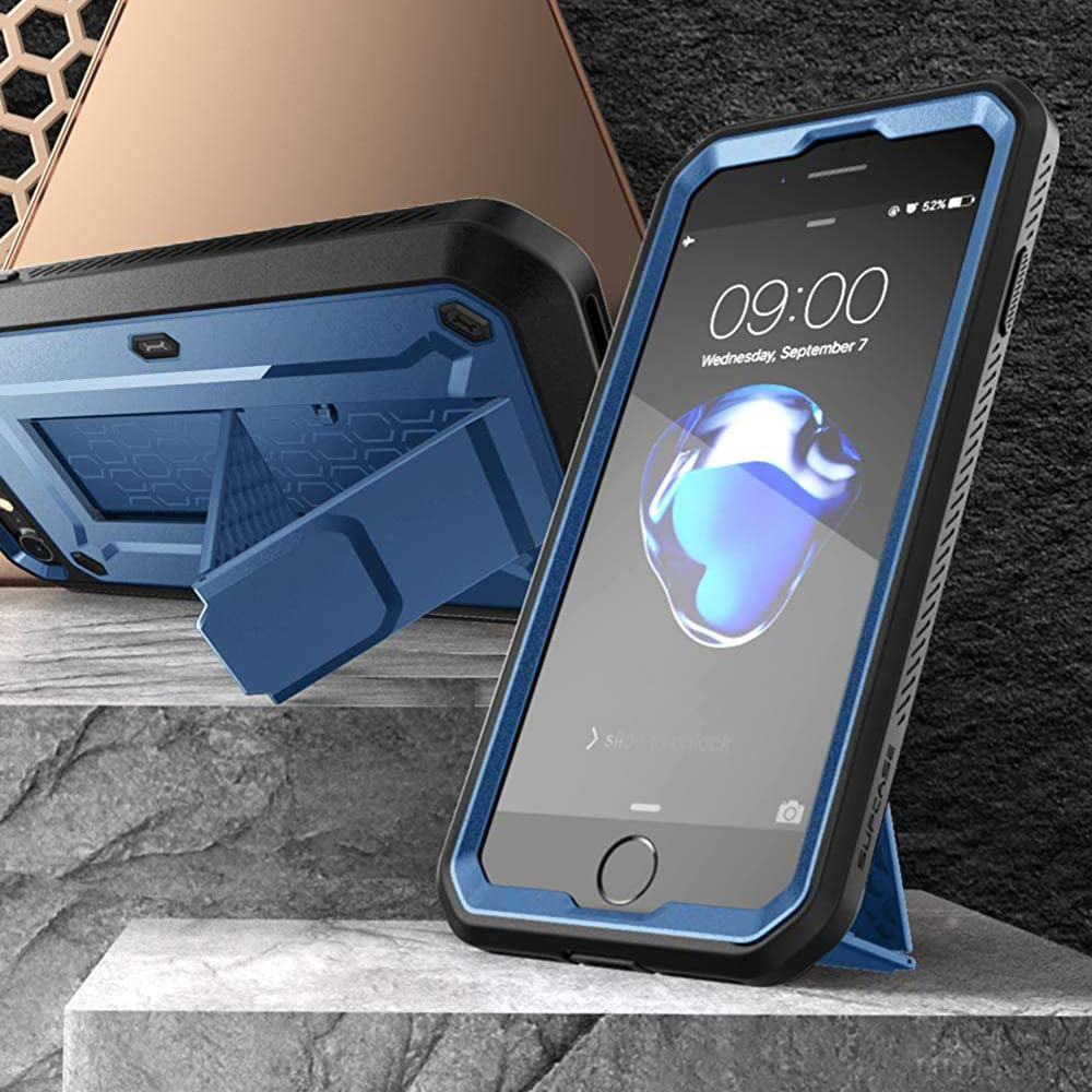 iPhone 7/8 Unicorn Beetle Pro Rugged Full Body Protective Case with Built-in Kickstand - Metallic Blue | Shockproof Cover for Outdoor, Work & Daily Use