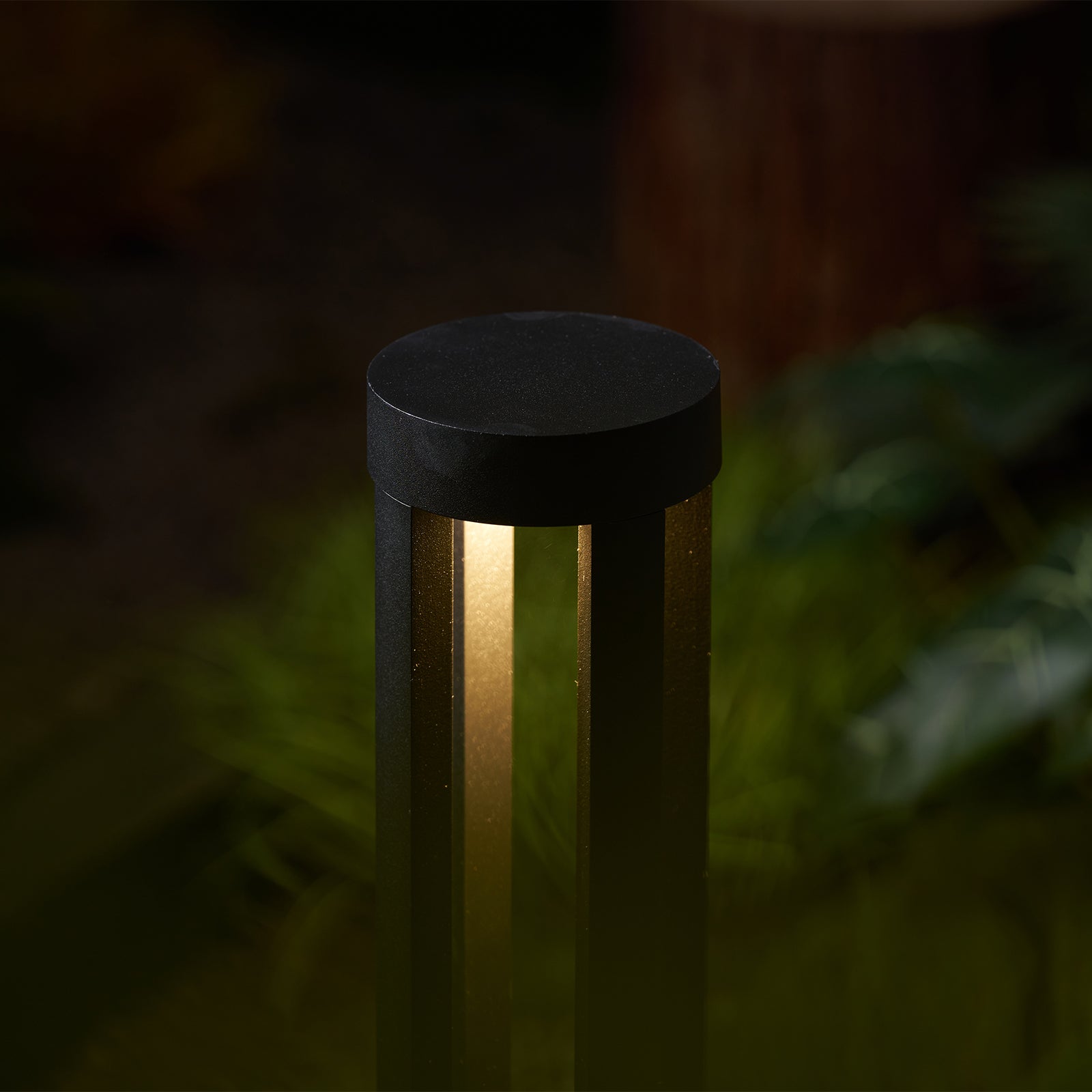 Solar Powered Black Cylindrical LED Garden Light - Waterproof Outdoor Landscape Lighting for Patio, Yard, Pathway, and Driveway Decor