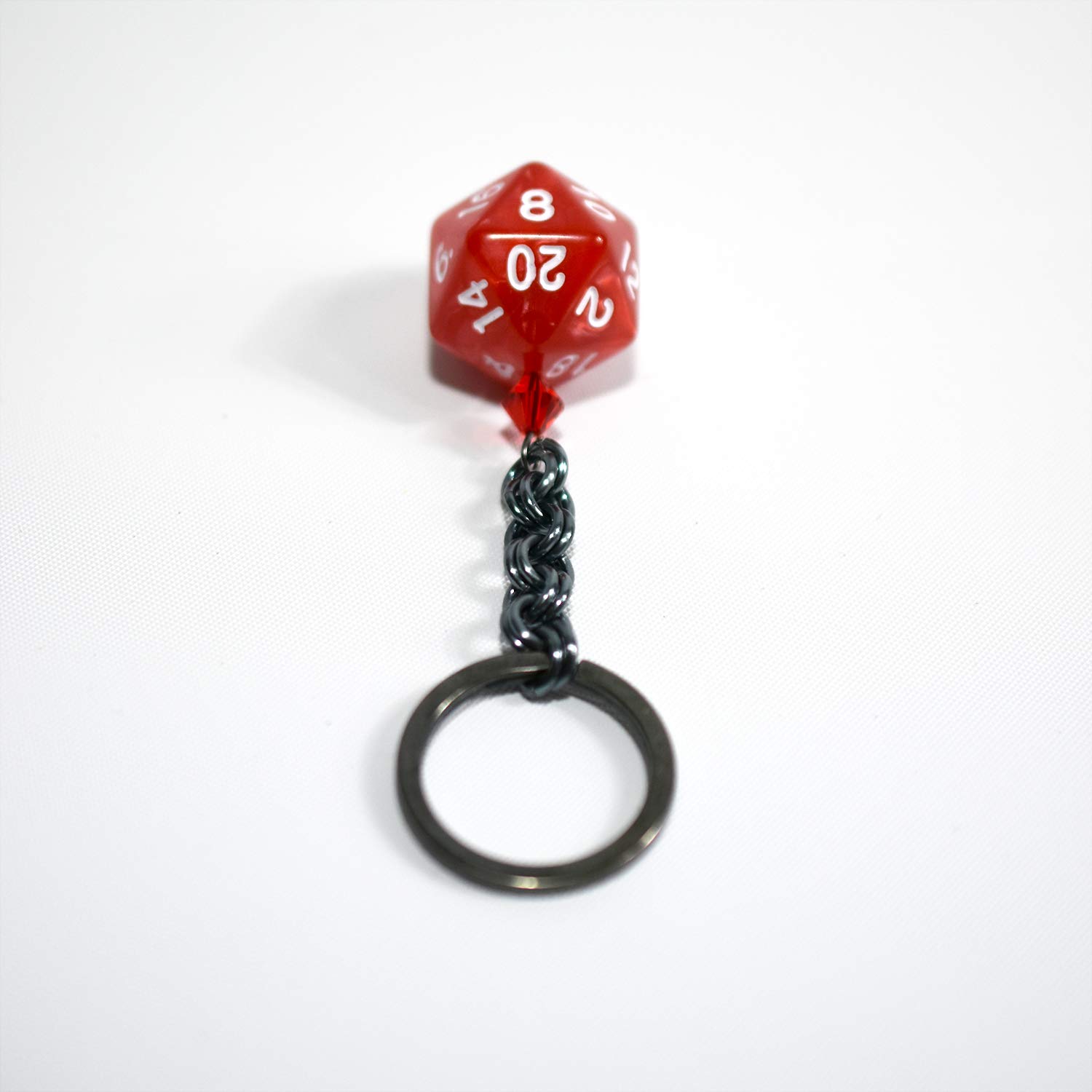 20-Sided Dice Keychain - Red & White DND Accessory for RPG Gaming, Tabletop Games & Gifts