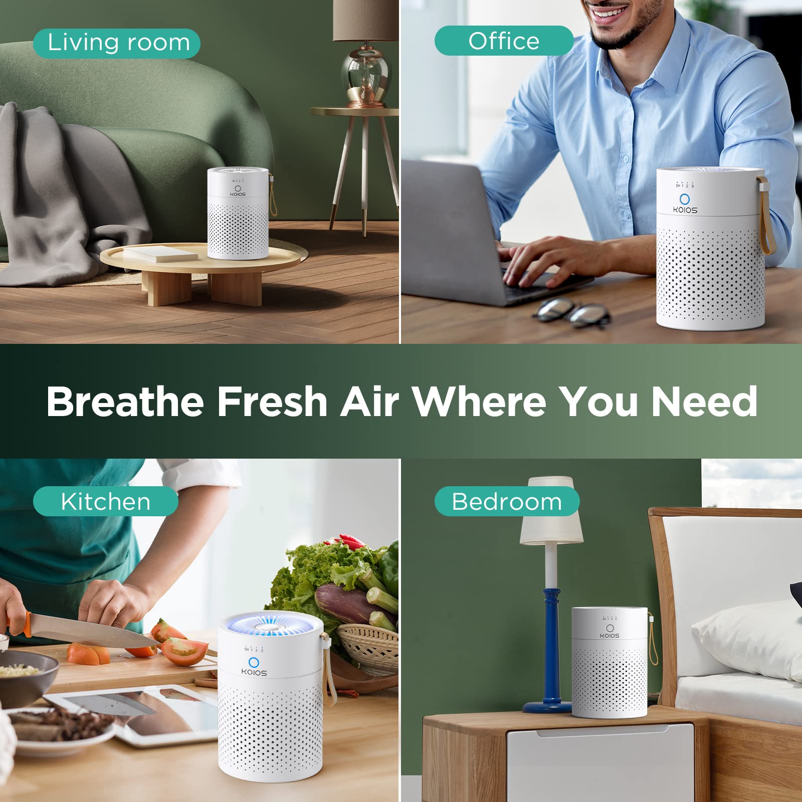 KOIOS H13 True HEPA Air Purifier for Bedroom, Office & Car - Portable USB Desktop Air Cleaner with Night Light & Timer - Removes Smoke, Dust, Pet Dander, Pollen & Odors - Perfect for Allergies, Asthma & Fresh Air at Home or Work