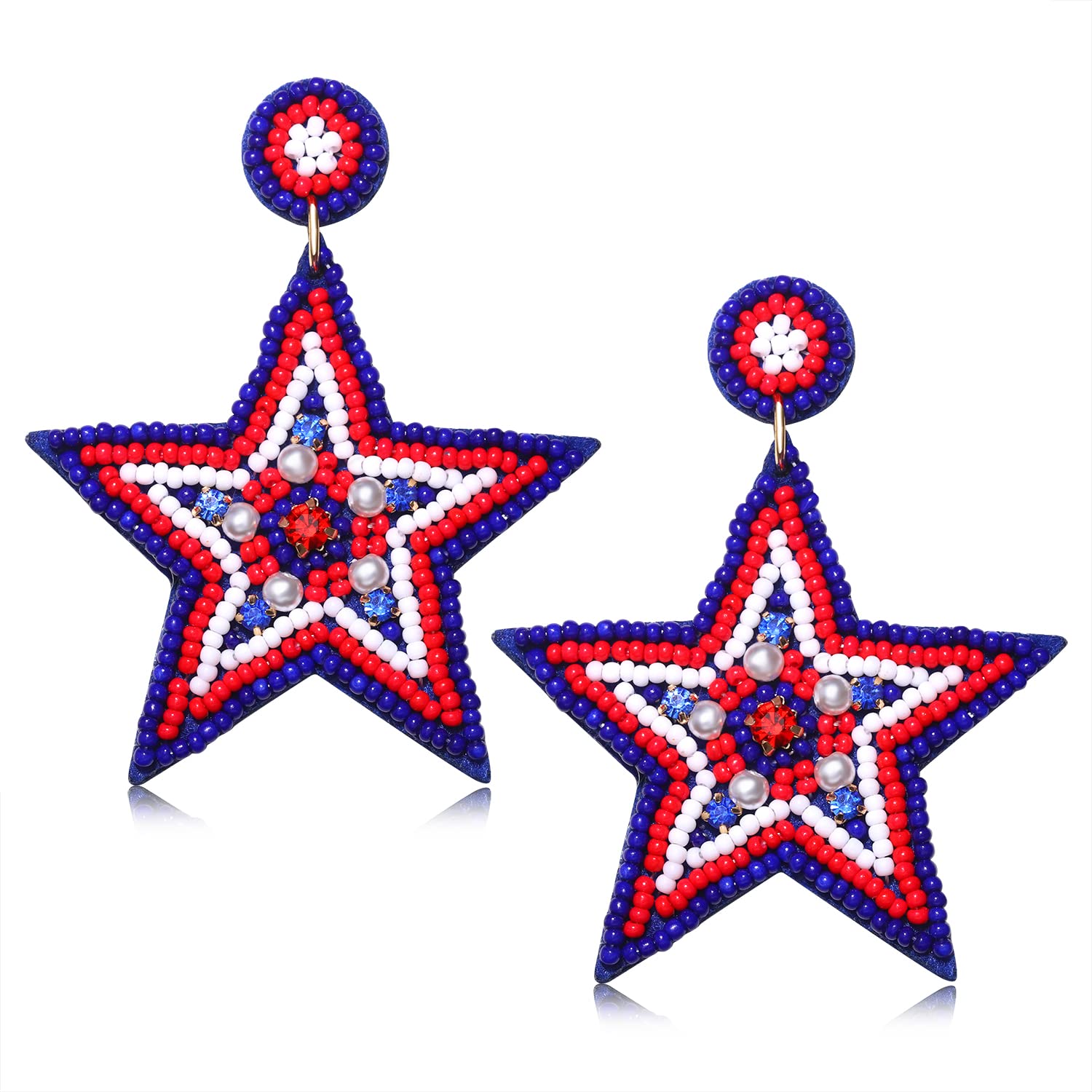 American Flag Earrings for Women - Beaded Heart Star Dangle Drop Earrings, Handmade 4th of July Patriotic Jewelry, Independence Day Holiday Gifts | Perfect for July 4th Celebrations, Memorial Day, Veterans Day & Patriotic Events