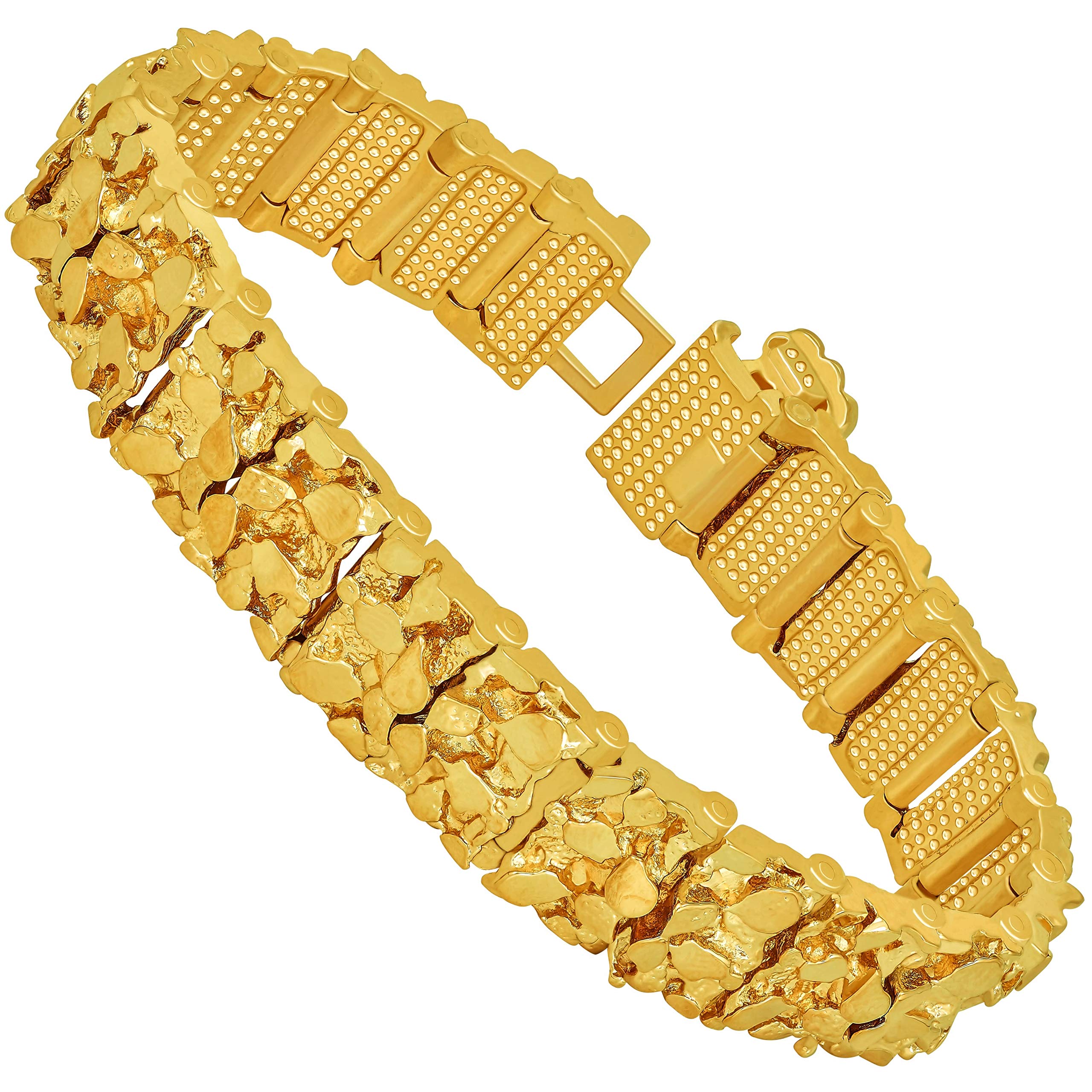 LIFETIME JEWELRY 16mm Rugged Nugget Link Bracelet for Men & Women - 24k Gold Plated Stainless Steel - Durable Everyday Wear for Work, Dating & Special Occasions