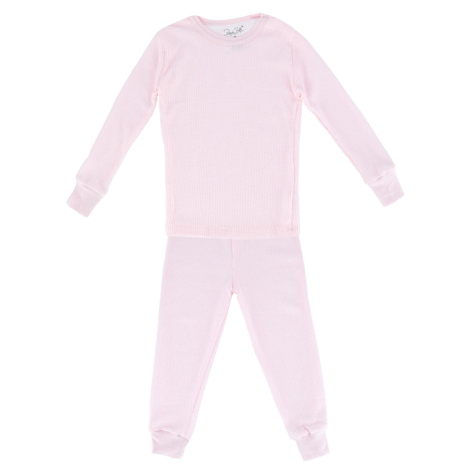 René Rofé Girls' Thermal Underwear Set - 2-Piece Waffle Knit Long Johns for Toddlers (2T, Light Pink) | Warm Winter Base Layer for Indoor & Outdoor Activities