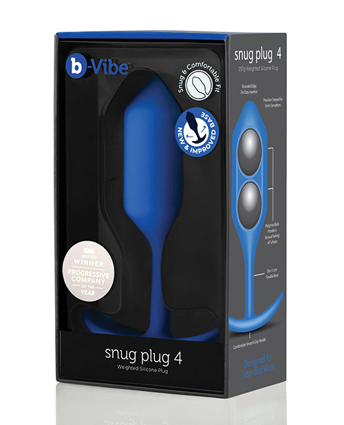 B Vibe Snug Plug 4 - Weighted Silicone Anal Plug for Men & Women, Navy Blue - Perfect for Beginners & Advanced Users, Comfortable Wear All Day & Night