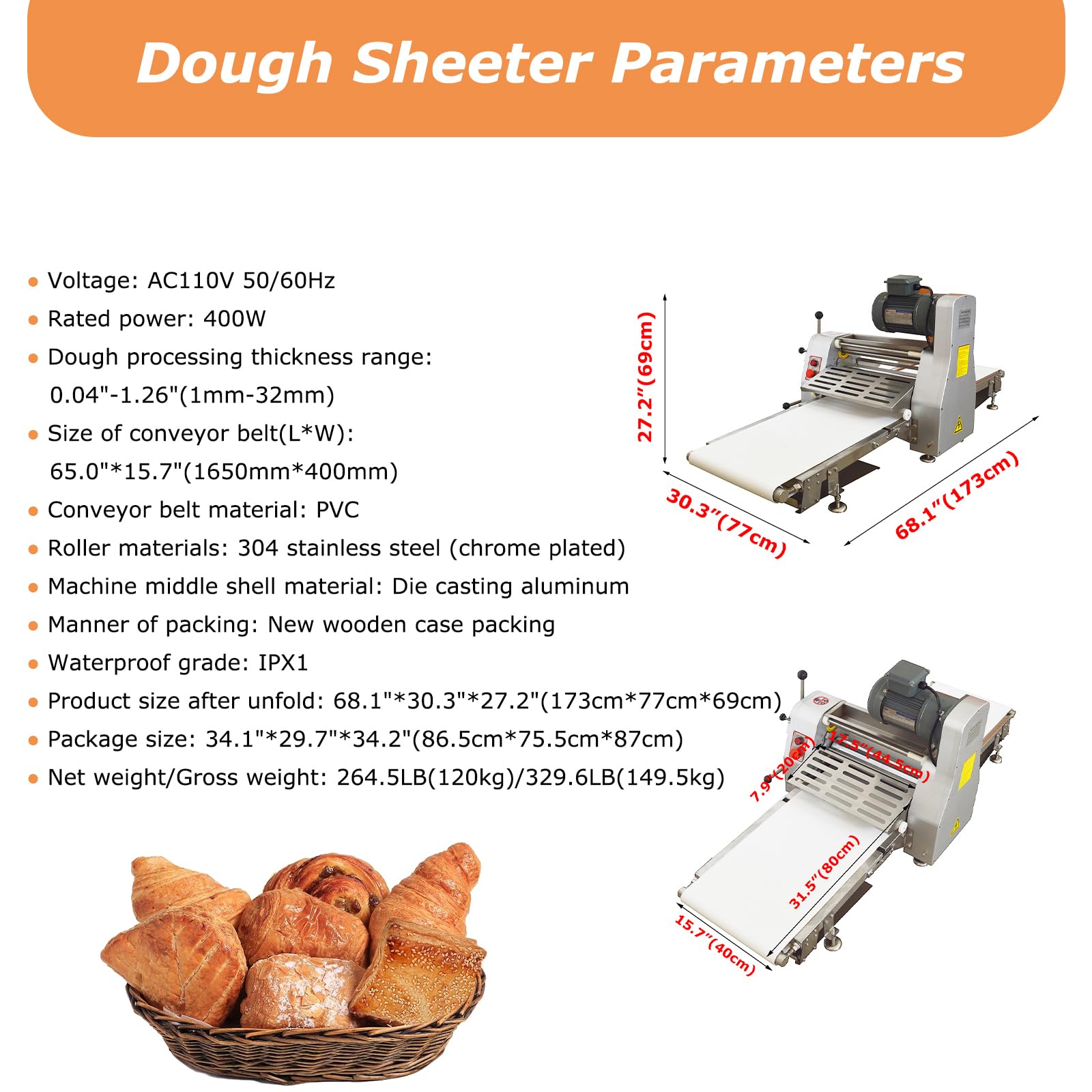 Automatic Dough Sheeter Machine - 65x15.7
