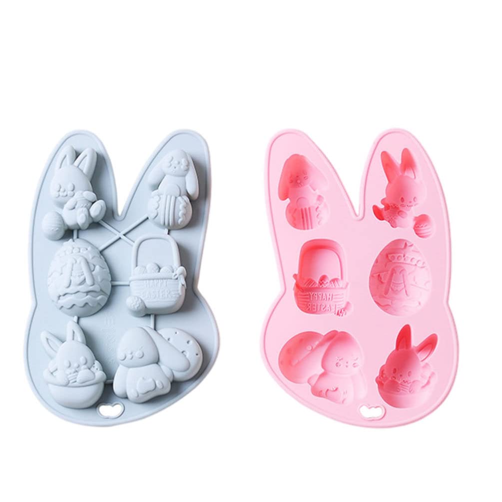 Easter Bunny Rabbit Egg Silicone Mold Set - 2 Pack Fondant Cake Chocolate Molds for Baking, DIY Desserts, Easter Party Decorations & Holiday Treats - Reusable Non-Stick Baking Tool