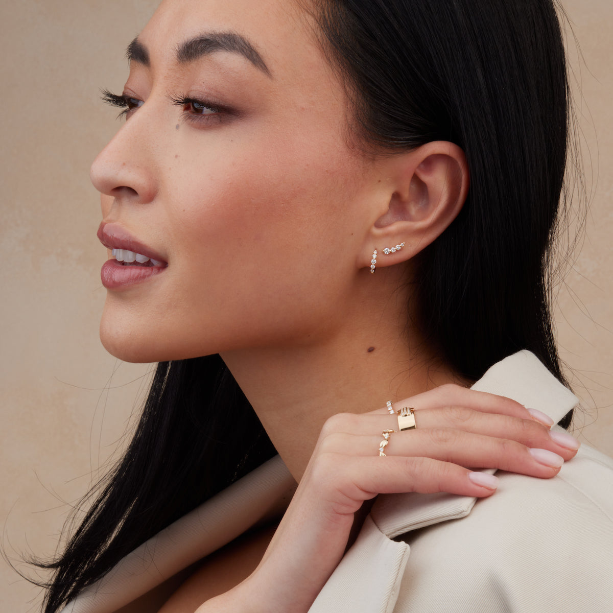 14K Gold Curved Diamond Stud Earrings for Women - Perfect for Weddings, Parties & Everyday Elegance