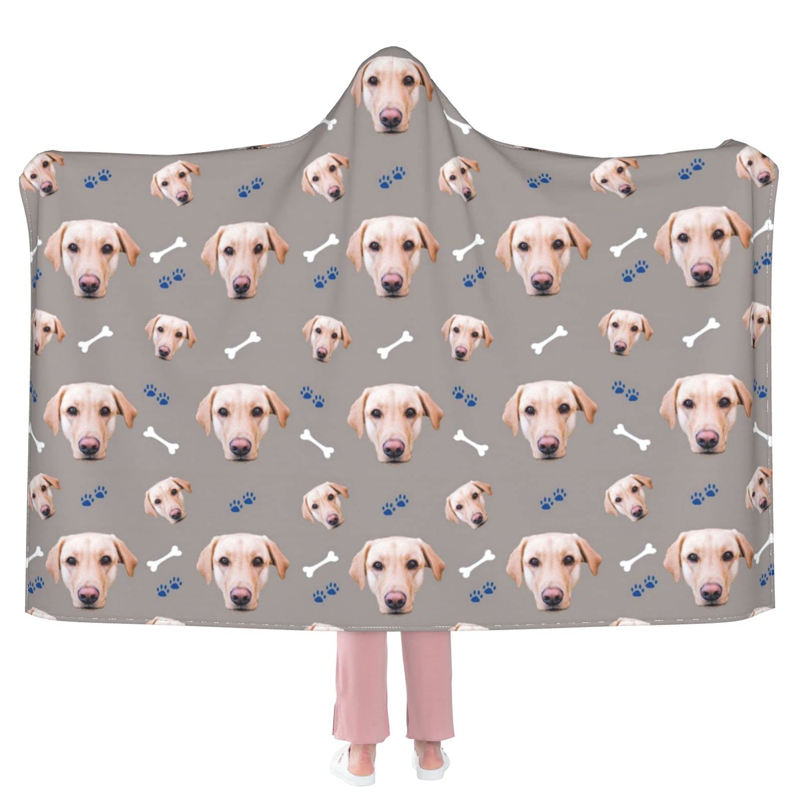 Custom Hooded Blankets with Pet Photos - Personalized Dog Face Blankets for Kids, Women & Men (50