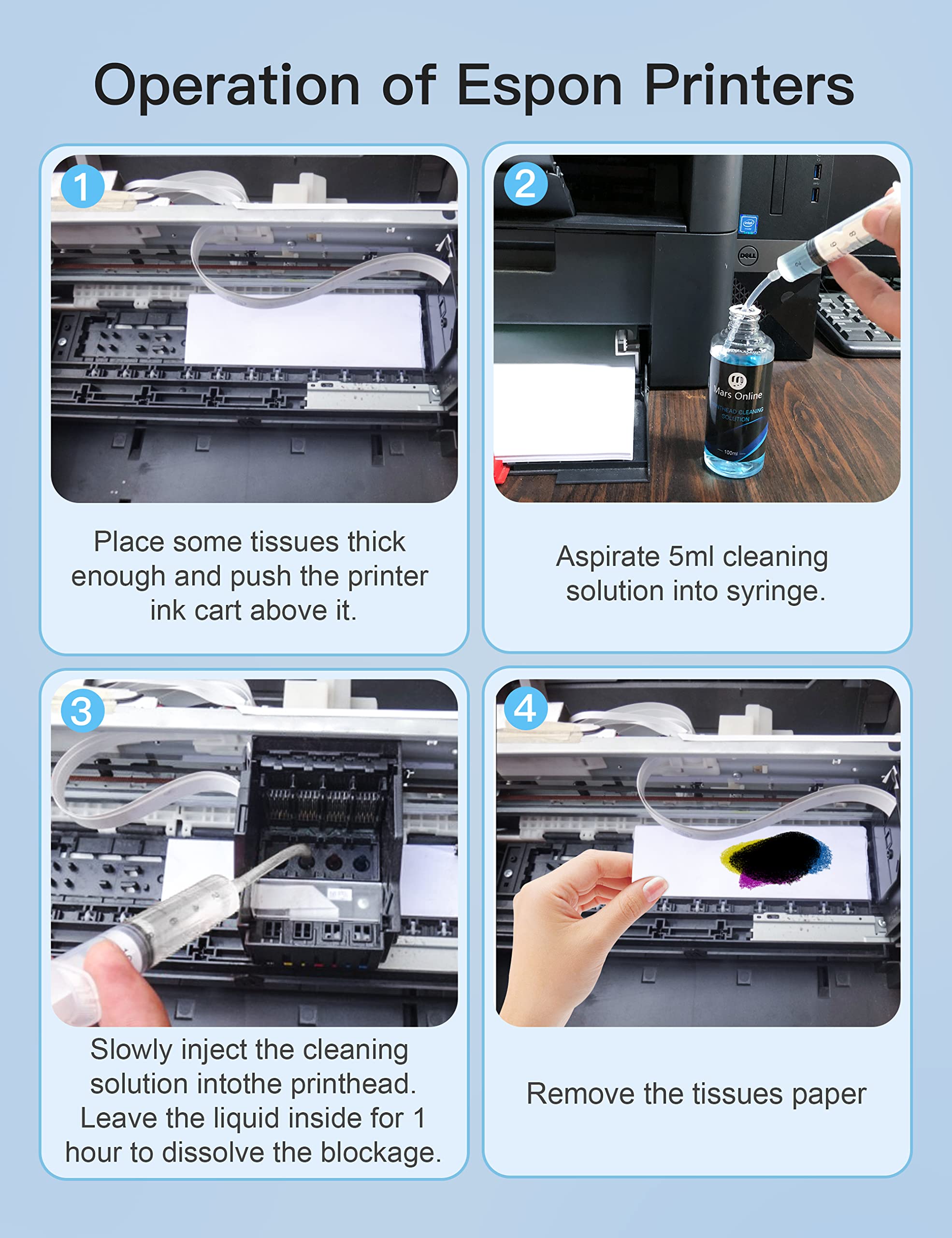 HP Epson Brother Canon Printer Printhead Cleaning Kit - Compatible with HP 8600 8610 8035 8710 6700 6900, Epson 1430 2720 ET-2720 ET-2750 - 100ML Inkjet Head Cleaner Solution - Perfect for Office & Home Printer Maintenance