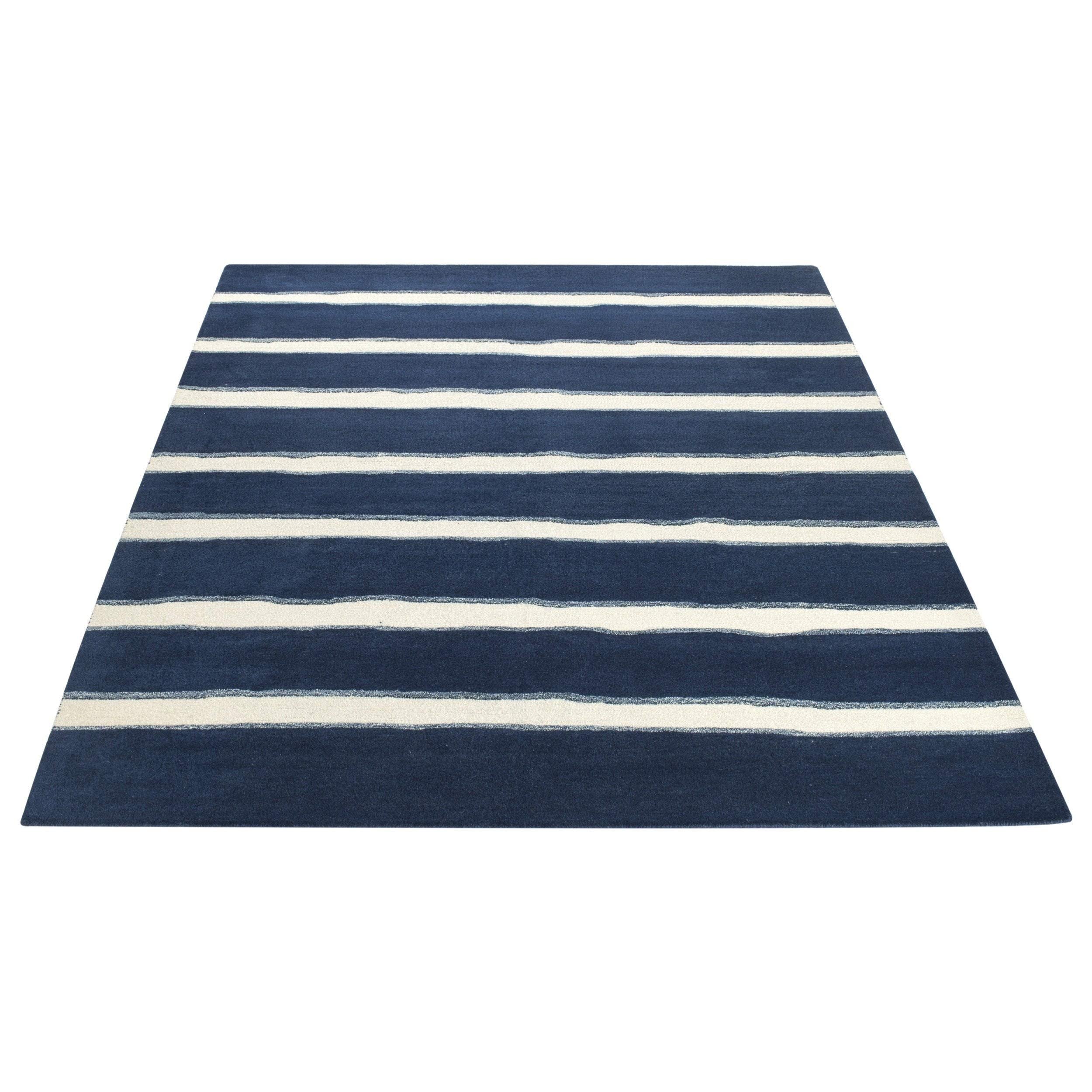Martha Stewart Chalk Stripe Wrought Iron Navy Wool Viscose Area Rug 8x10 Feet - Soft Durable Living Room Bedroom Rug for Home Decor & Cozy Spaces