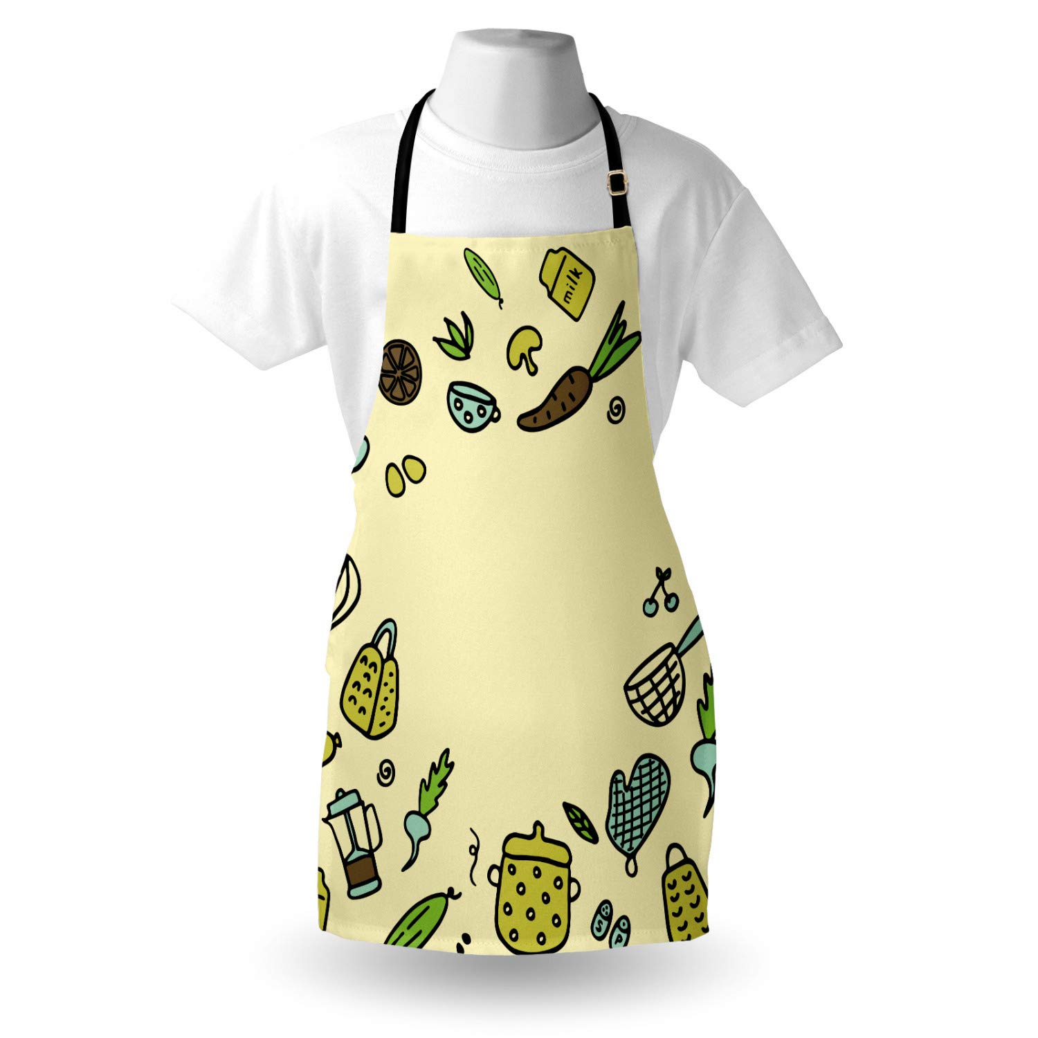 Ambesonne Personalized Chef Apron - Kitchen Appliances Doodle Design, Adjustable Neck Bib for Cooking & Baking, Unisex Adult Size in Avocado Green - Perfect for Home Chefs, BBQ Parties & Culinary Gifts