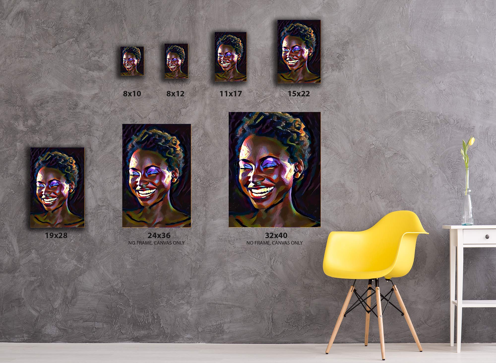 Funny Ugly Christmas Sweater | African Woman Canvas Print Portrait | Happy Woman Artwork | Bathroom & Office Wall Decor | Beautiful Woman Portrait 32x40 Inches Unframed | Perfect for Holiday Gifts & Home Decoration