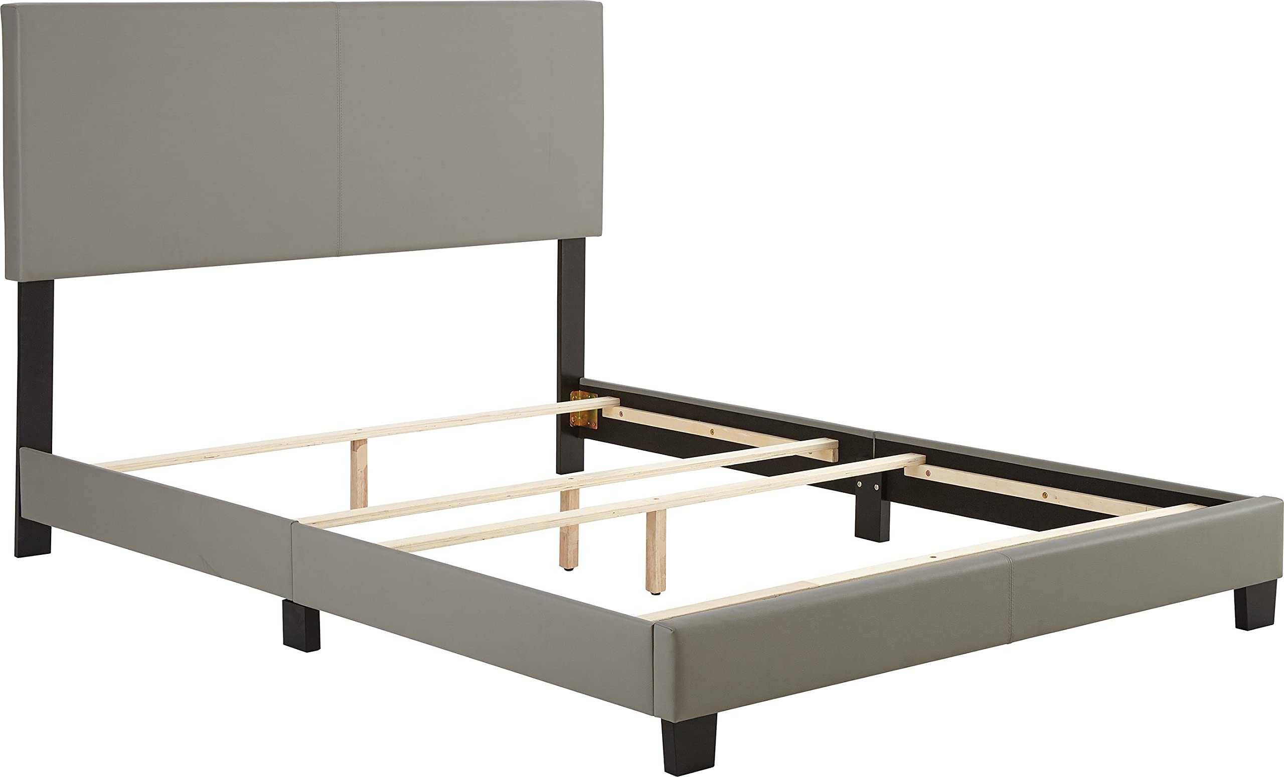 Boyd Sleep Florence Upholstered Platform Bed Frame with Headboard - Full Size Grey Faux Leather - No Box Spring Needed - Perfect for Modern Bedrooms & Guest Rooms
