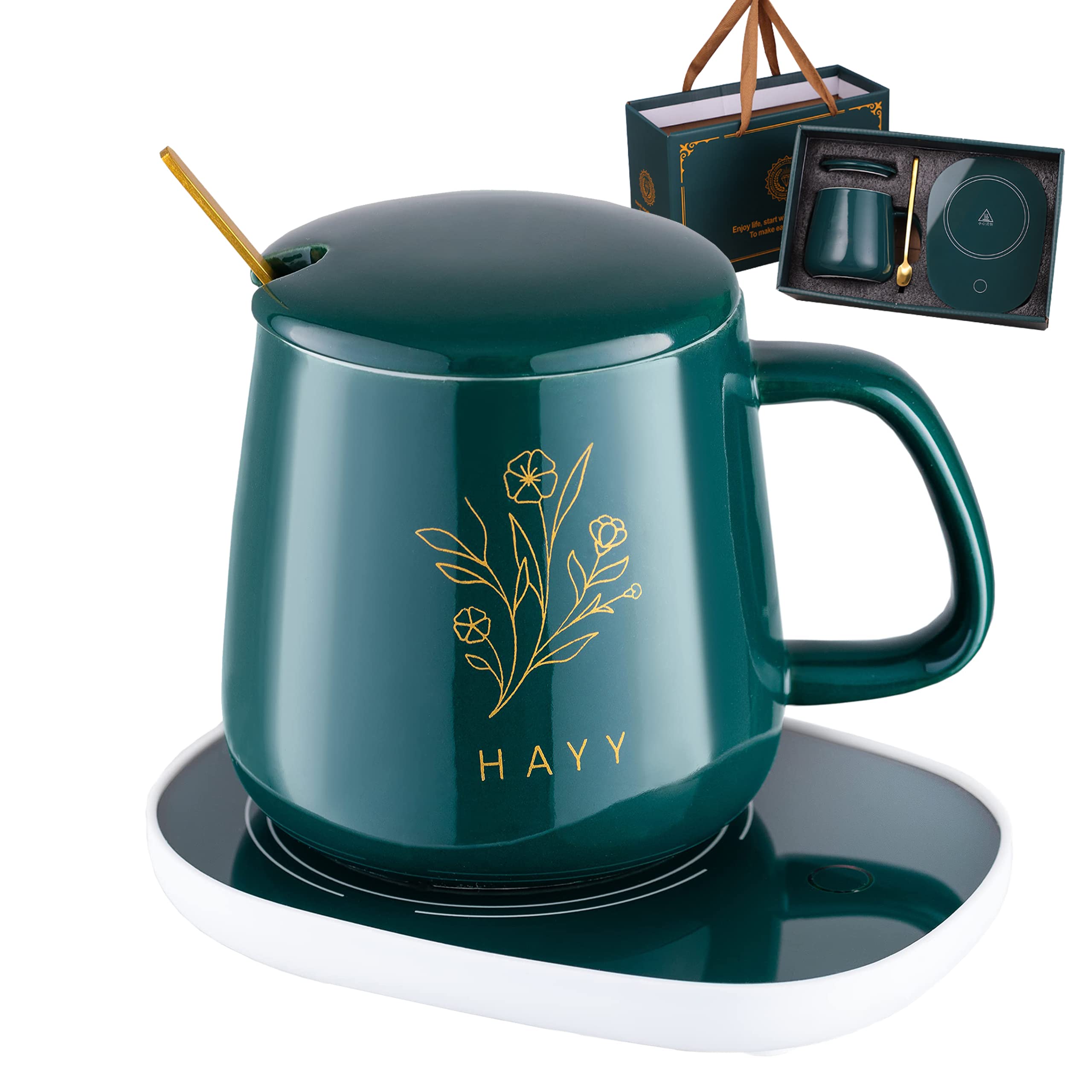 Premium USB Coffee Mug Warmer with Ceramic Cup & Auto Shut-Off - Perfect for Home Office, Desk Use - Great Gift for Christmas, Valentine's Day - Keep Coffee, Tea, Milk Warm All Day - Ideal for Work, Study, Relaxation