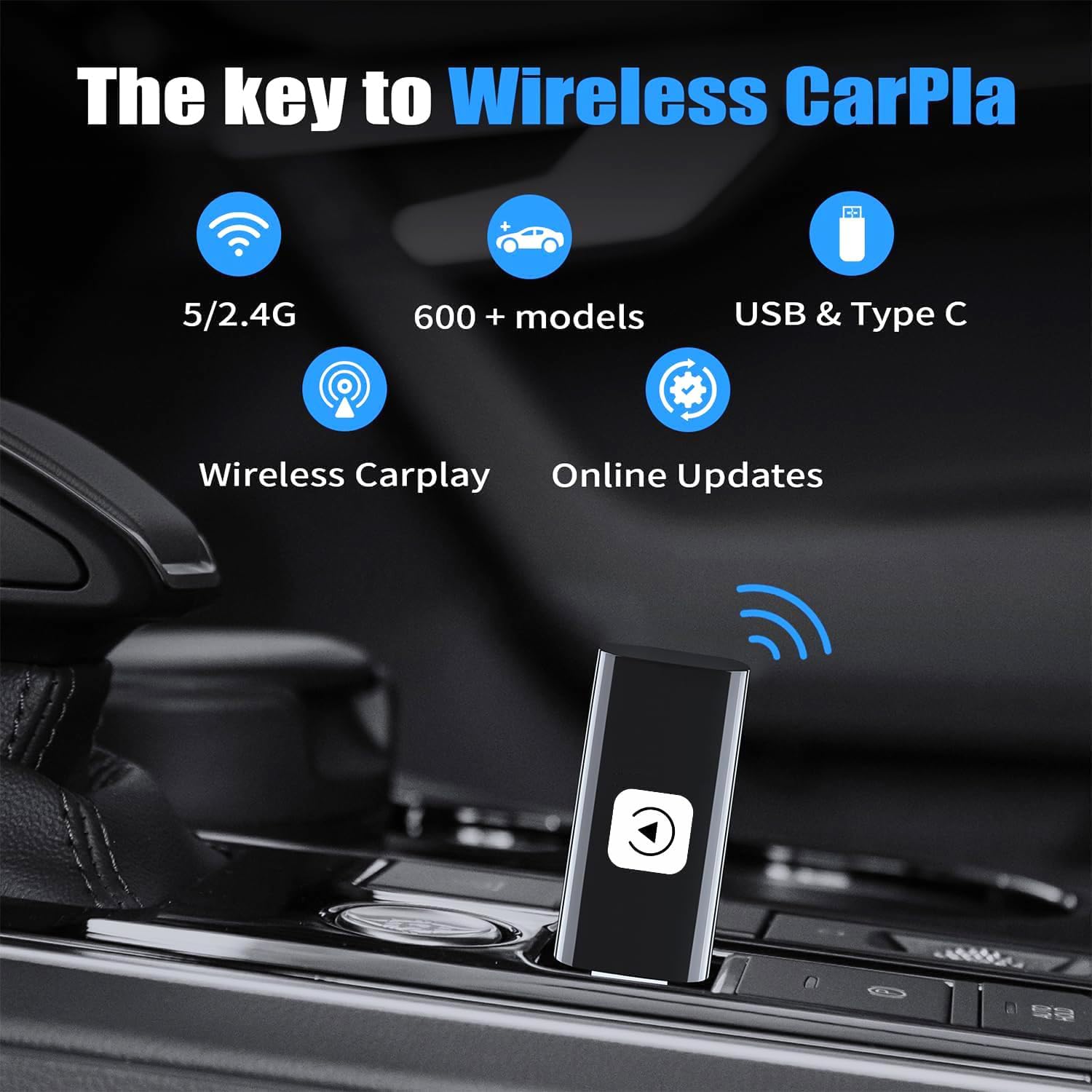 2025 Mini Stable Wireless CarPlay Adapter for Apple - Fastest Wireless CarPlay Dongle for iOS, Convert Factory Wired to Wireless - Perfect for Commuting, Road Trips & Hands-Free Driving